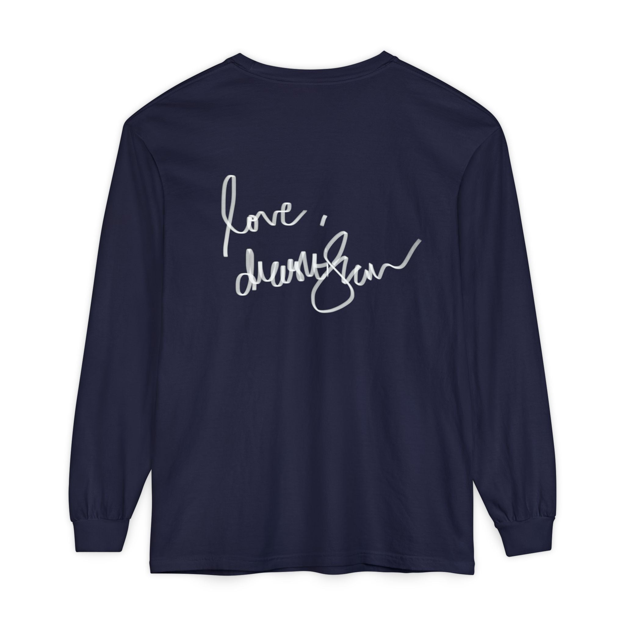 Shell Portrait Long Sleeve Tee — “We Will Be Home” Back Script