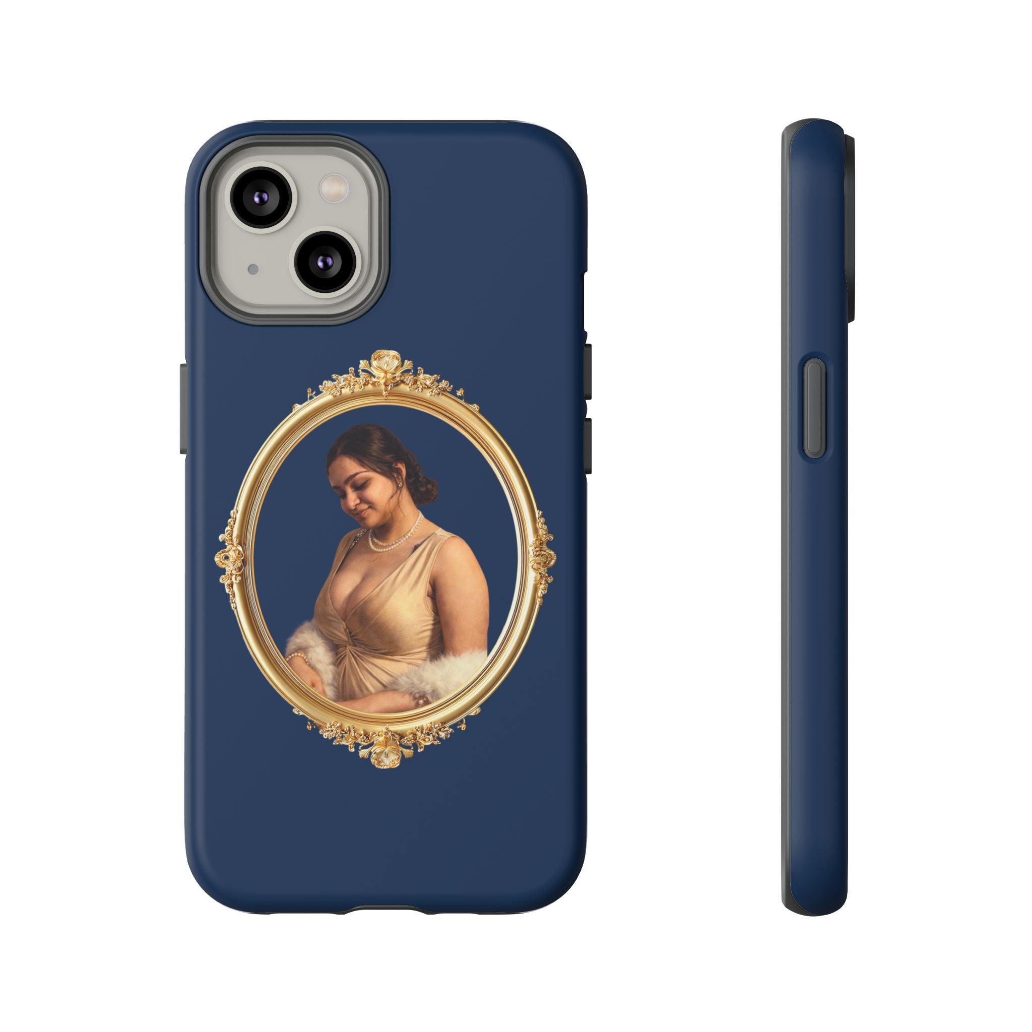 Vintage Portrait Phone Case — Elegant Gold Frame on Navy