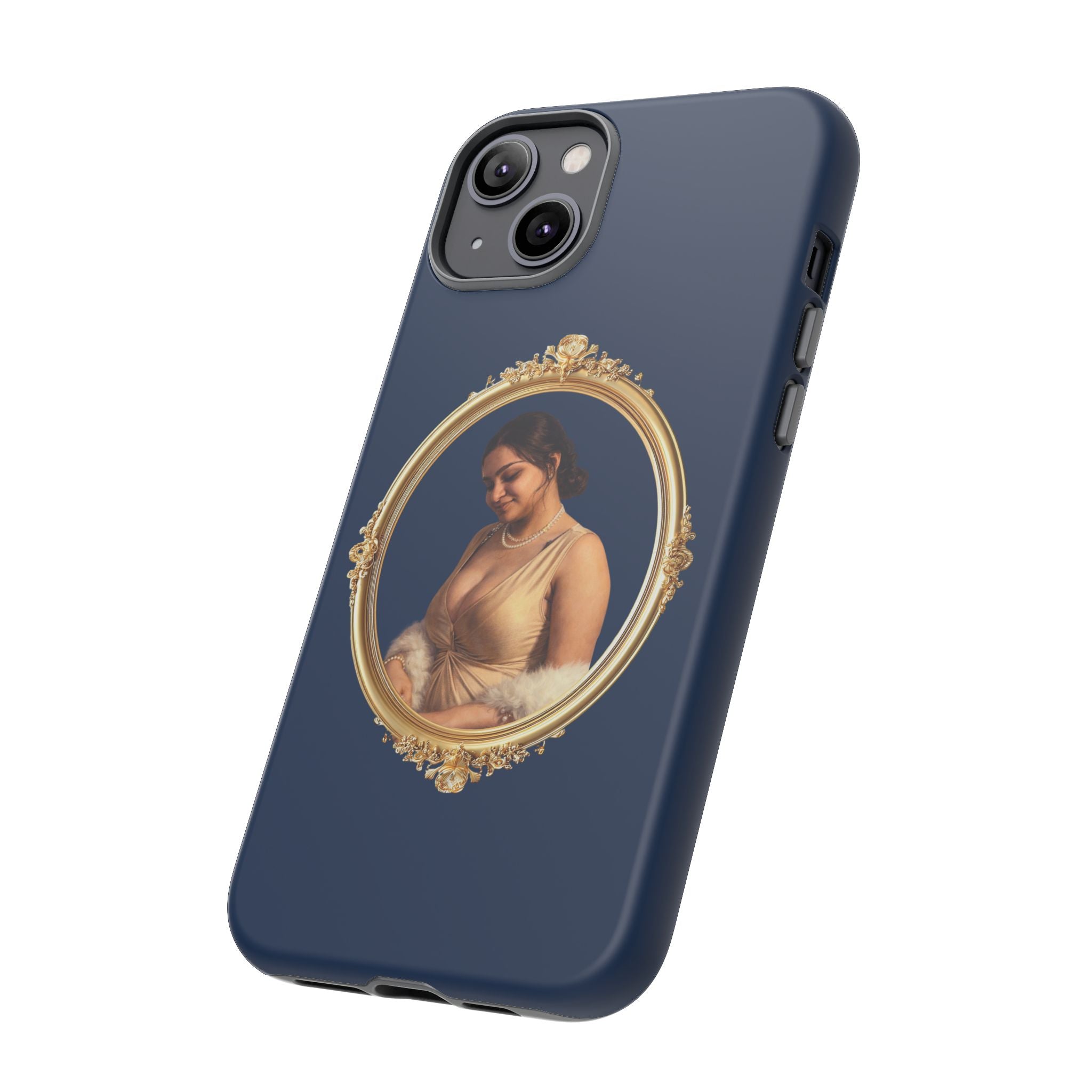 Vintage Portrait Phone Case — Elegant Gold Frame on Navy