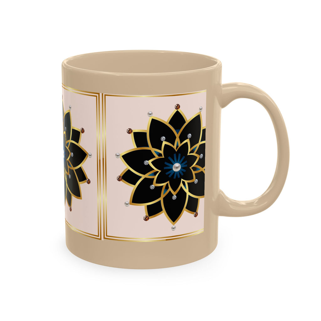 Ceramic Mug — Elegant Black & Gold Floral Mandala Design