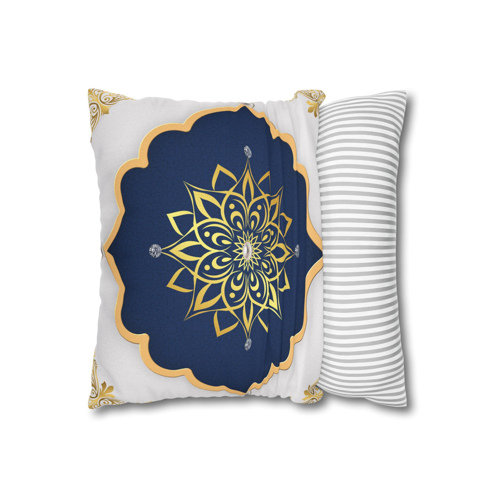 Gold & Navy Mandala Pillowcase — Decorative Square Throw Pillow Cover
