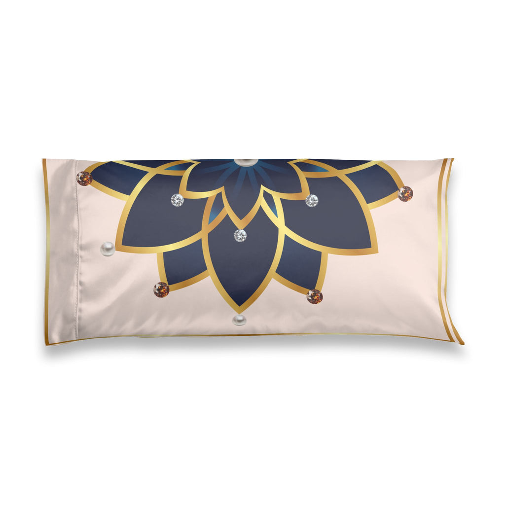 Satin Pillowcase — Navy & Gold Lotus Design Long Decorative Pillowcase