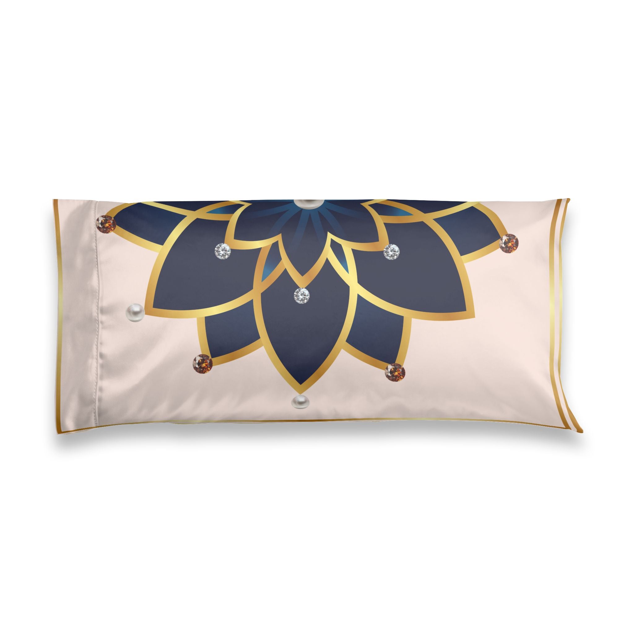 Satin Pillowcase — Navy & Gold Lotus Design Long Decorative Pillowcase