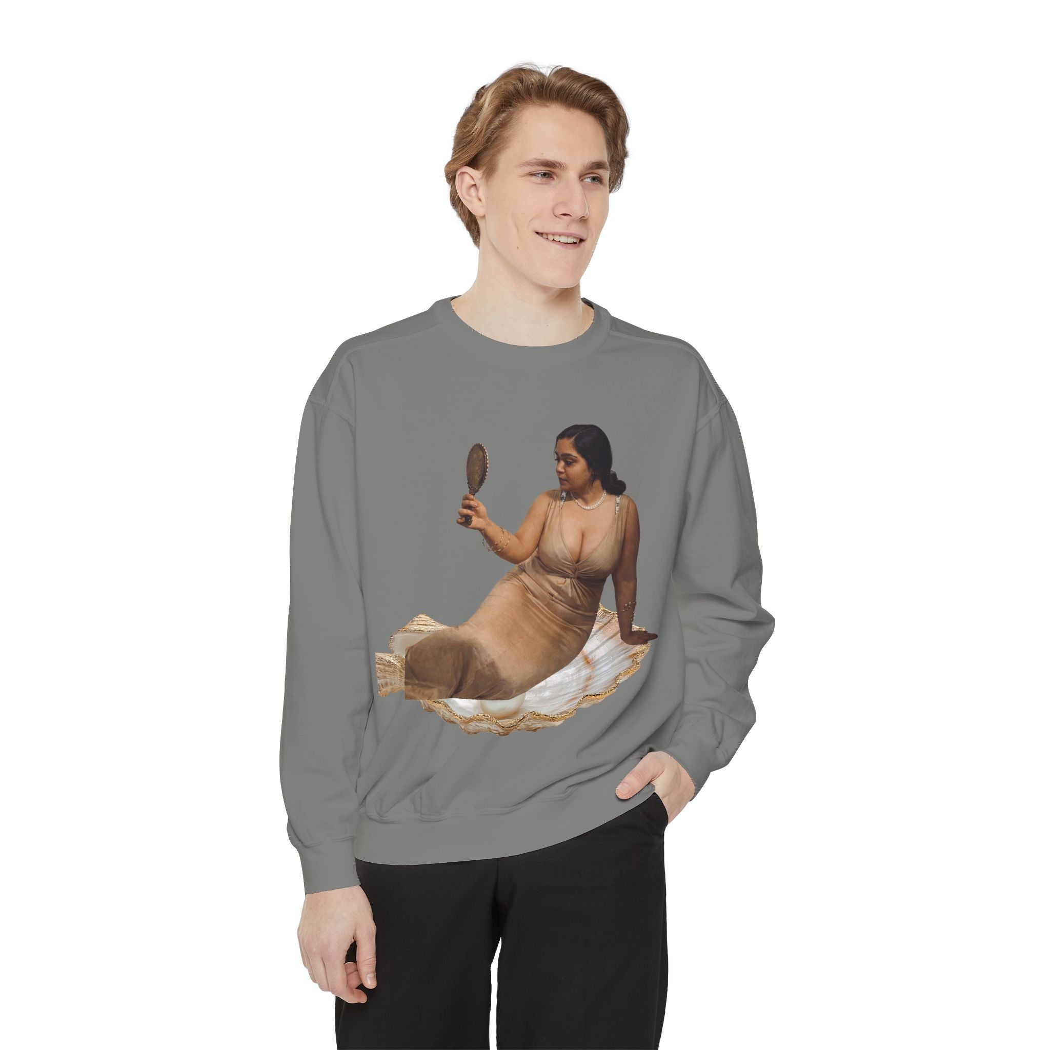 Reclining Muse Sweatshirt — 'We Will Be Home' Retro Art Graphic Crewneck