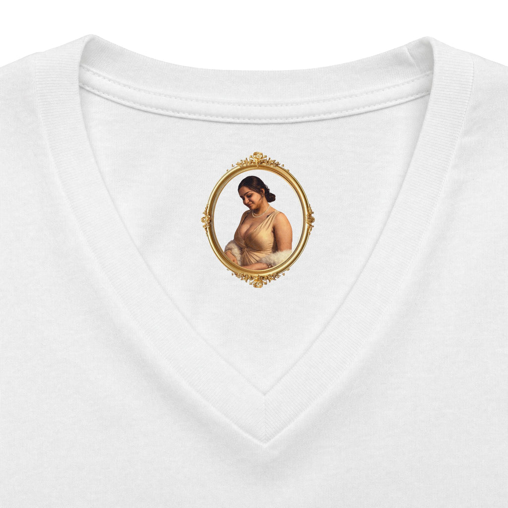 Floral Portrait V‑Neck Tee — Vintage Woman in Magnolia Print