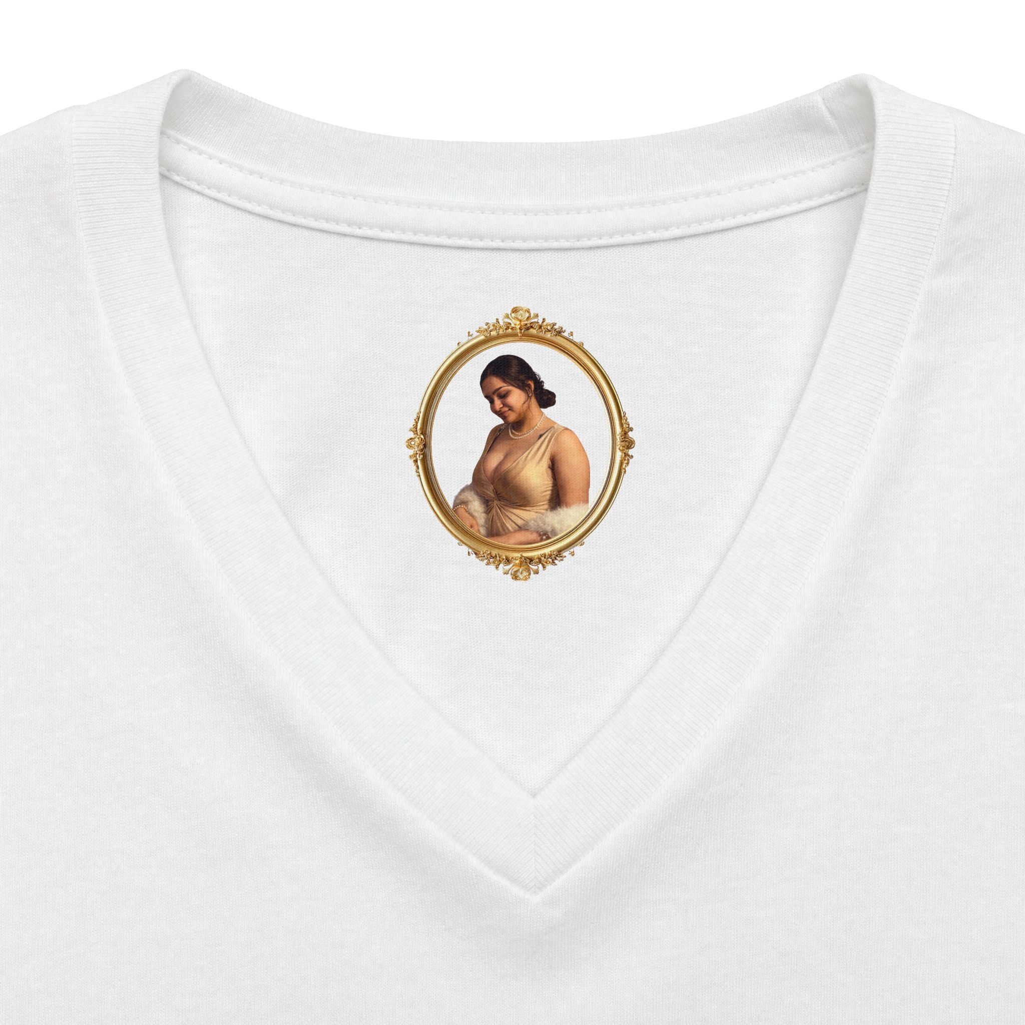 Floral Portrait V‑Neck Tee — Vintage Woman in Magnolia Print