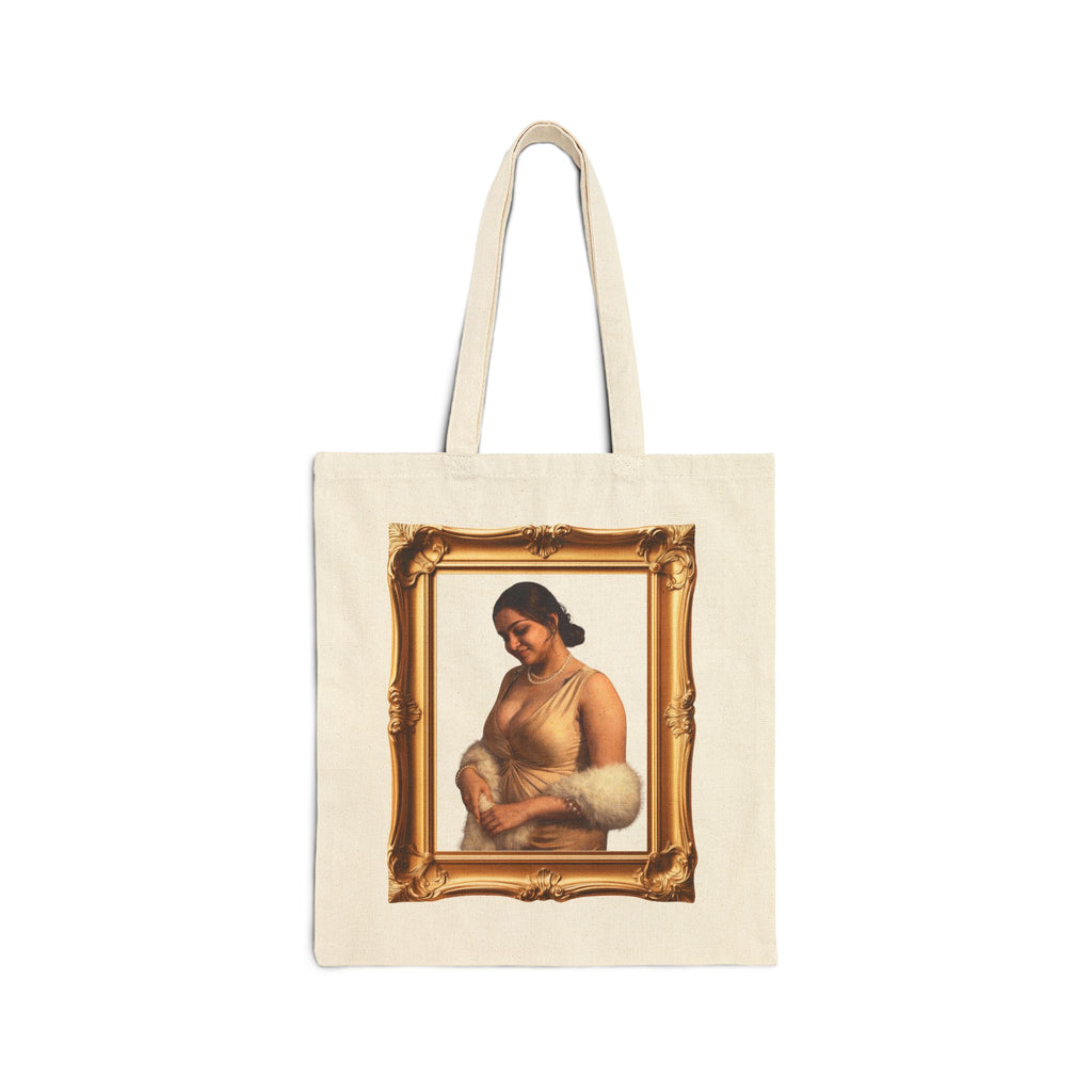 Art Frame Tote Bag — Vintage Portrait Canvas Tote with “Love, Dua Lipa” Script