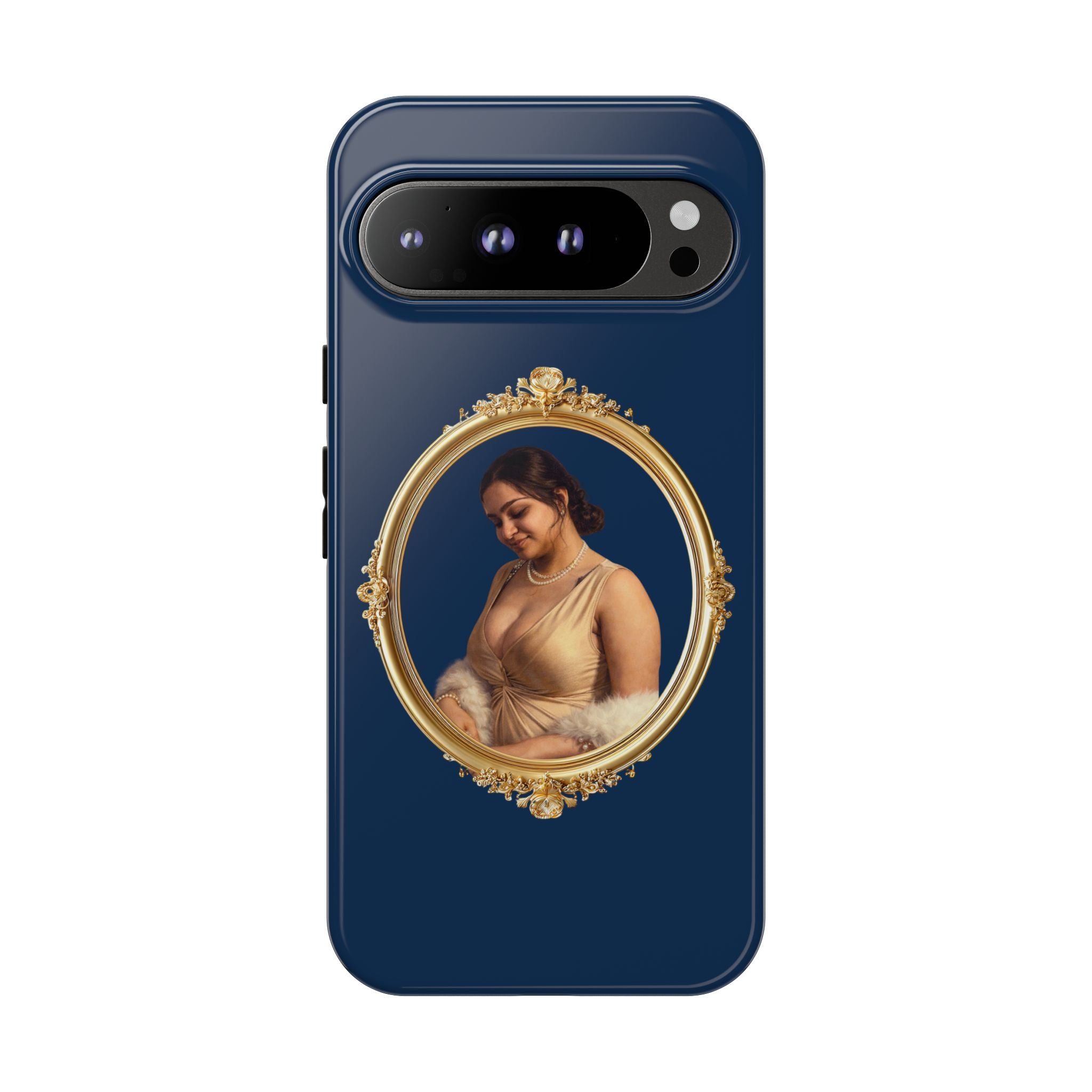 Vintage Portrait Phone Case — Elegant Gold Frame on Navy