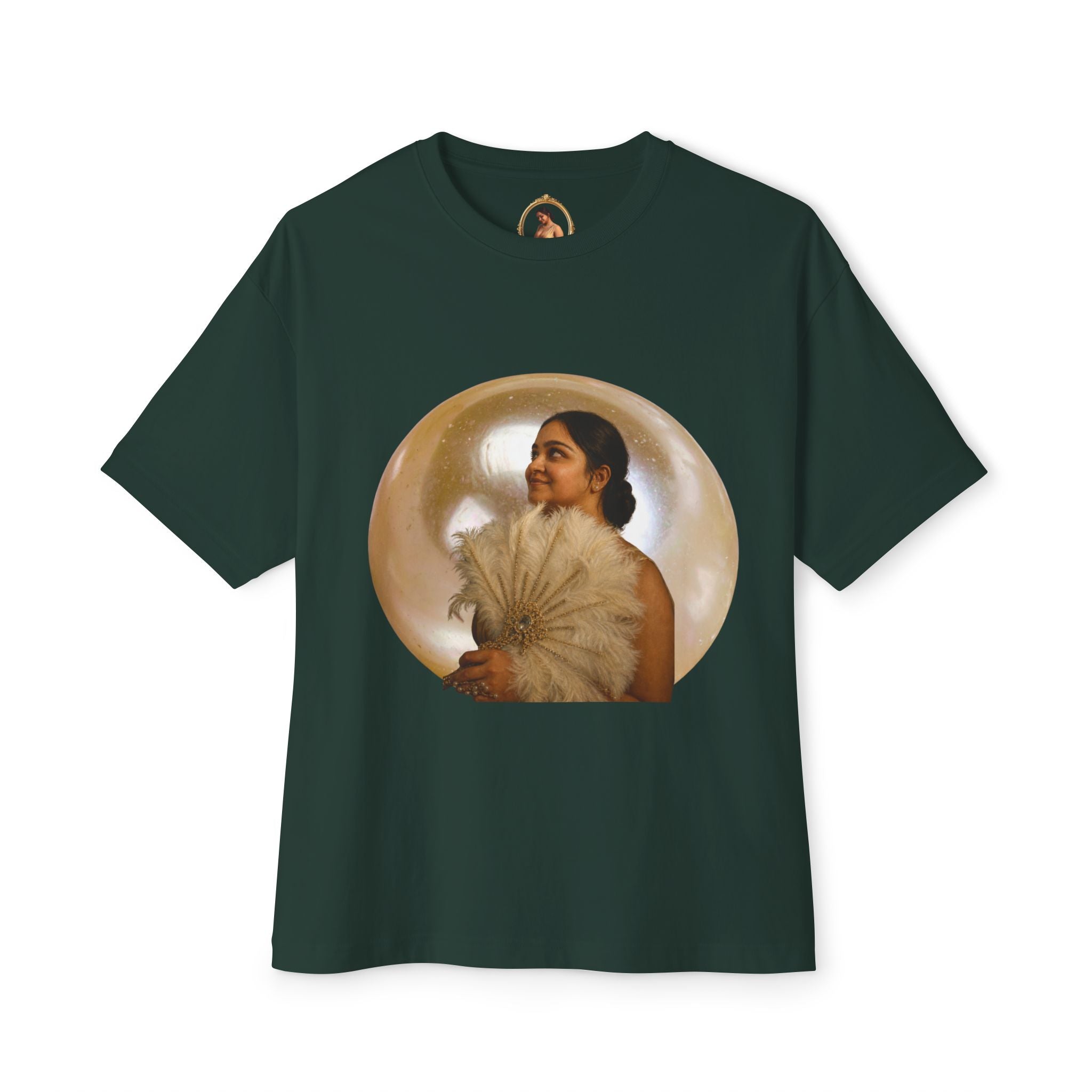 Vintage Portrait Tee — Woman with Fan Graphic Boxy T-Shirt
