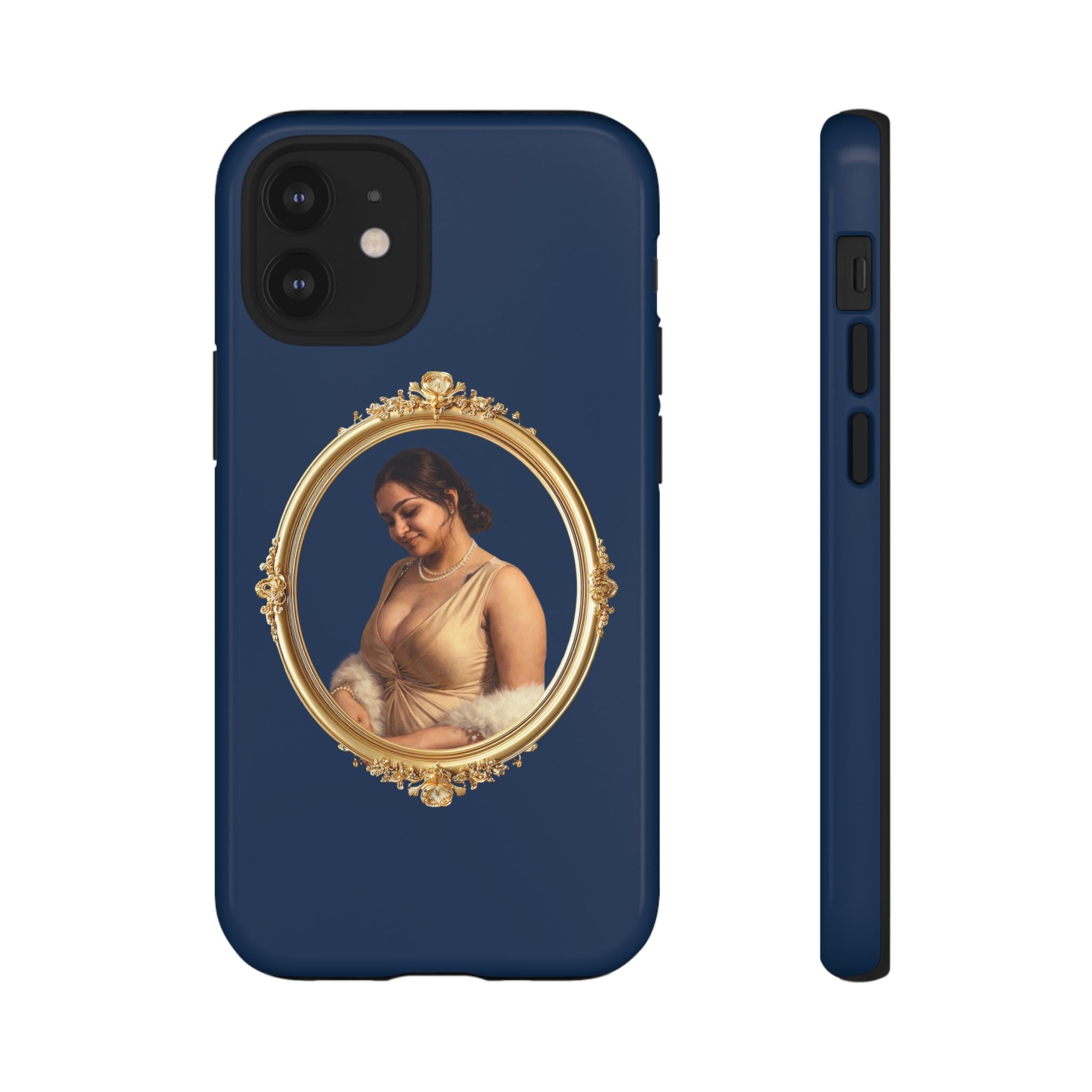Vintage Portrait Phone Case — Elegant Gold Frame on Navy