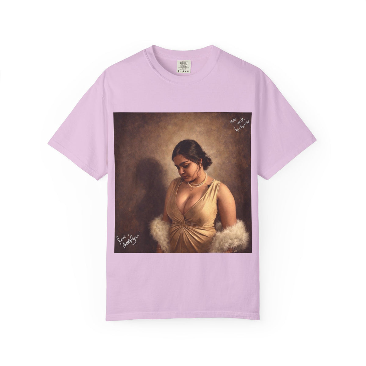 Drashti T-Shirt — Vintage Glam Portrait Tee with Signature "Love, Drashti"