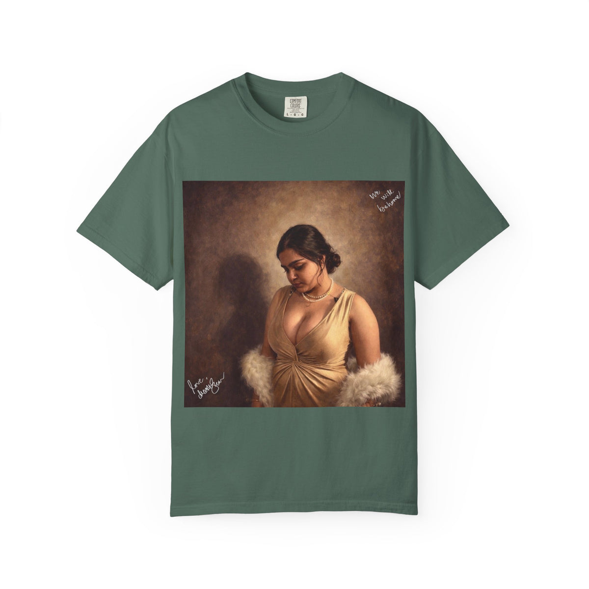Drashti T-Shirt — Vintage Glam Portrait Tee with Signature "Love, Drashti"