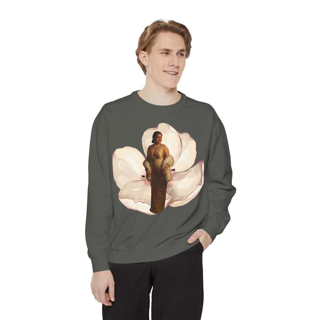 Floral Portrait Sweatshirt — Vintage Gold Frame Art Crewneck