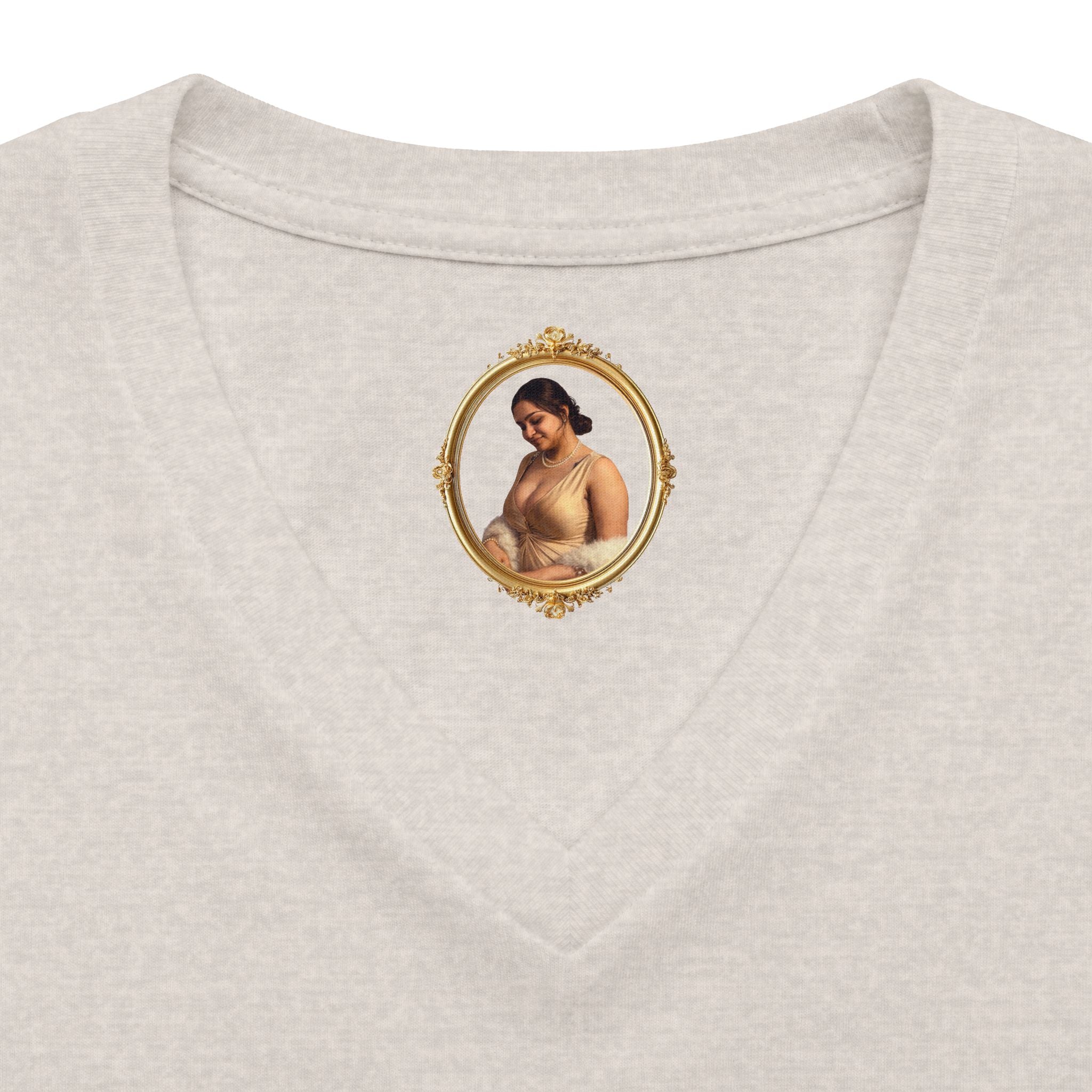 Floral Portrait V‑Neck Tee — Vintage Woman in Magnolia Print