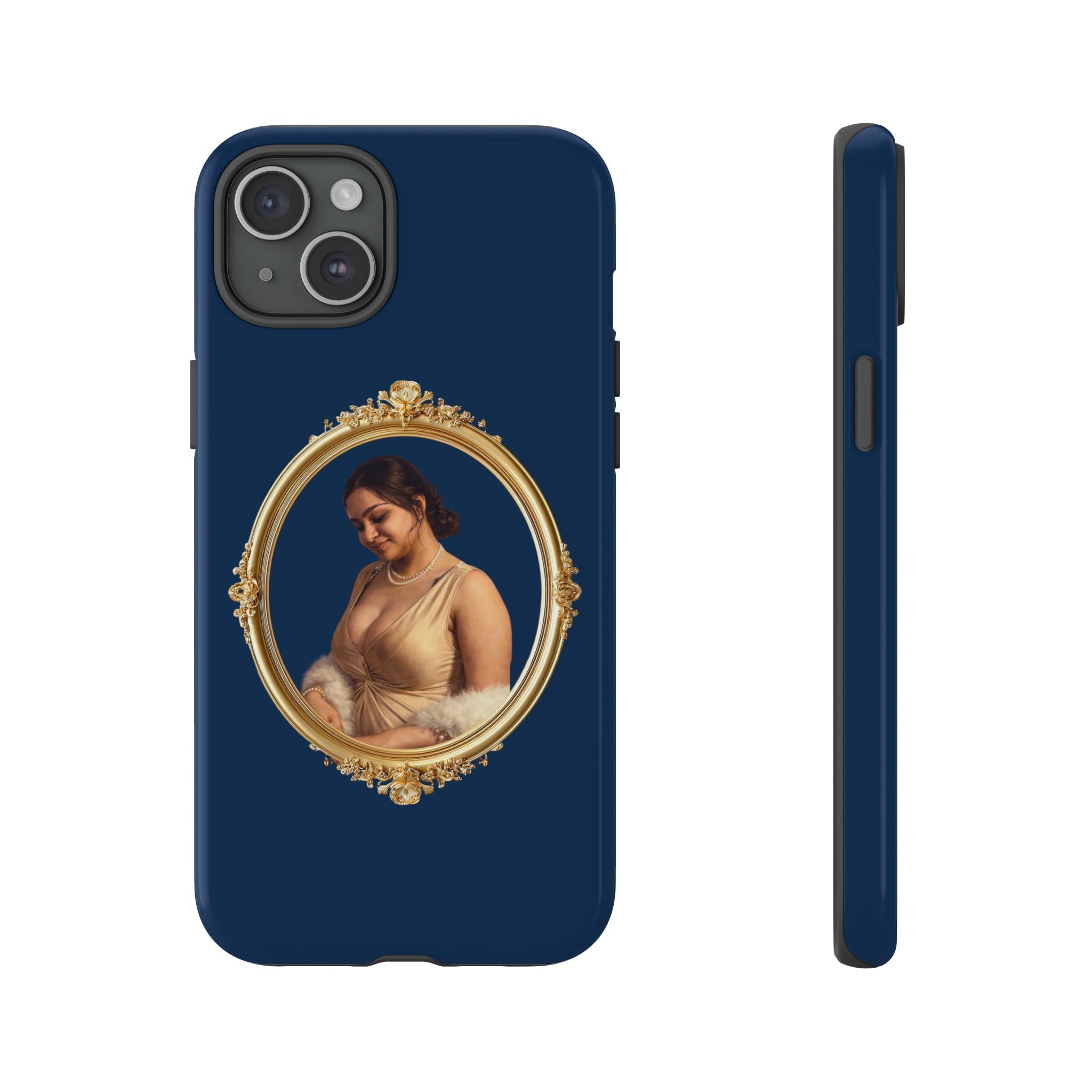 Vintage Portrait Phone Case — Elegant Gold Frame on Navy