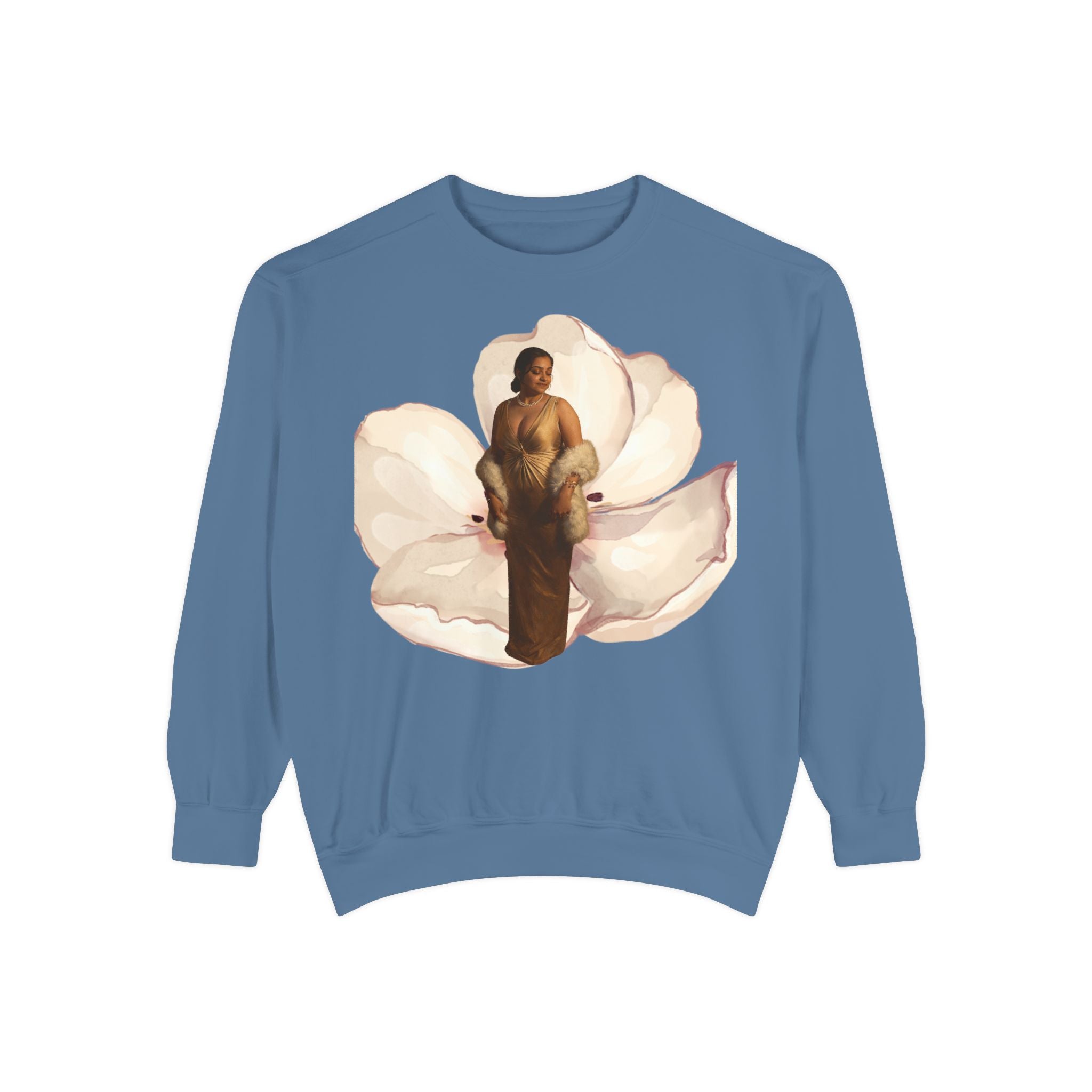 Floral Portrait Sweatshirt — Vintage Gold Frame Art Crewneck