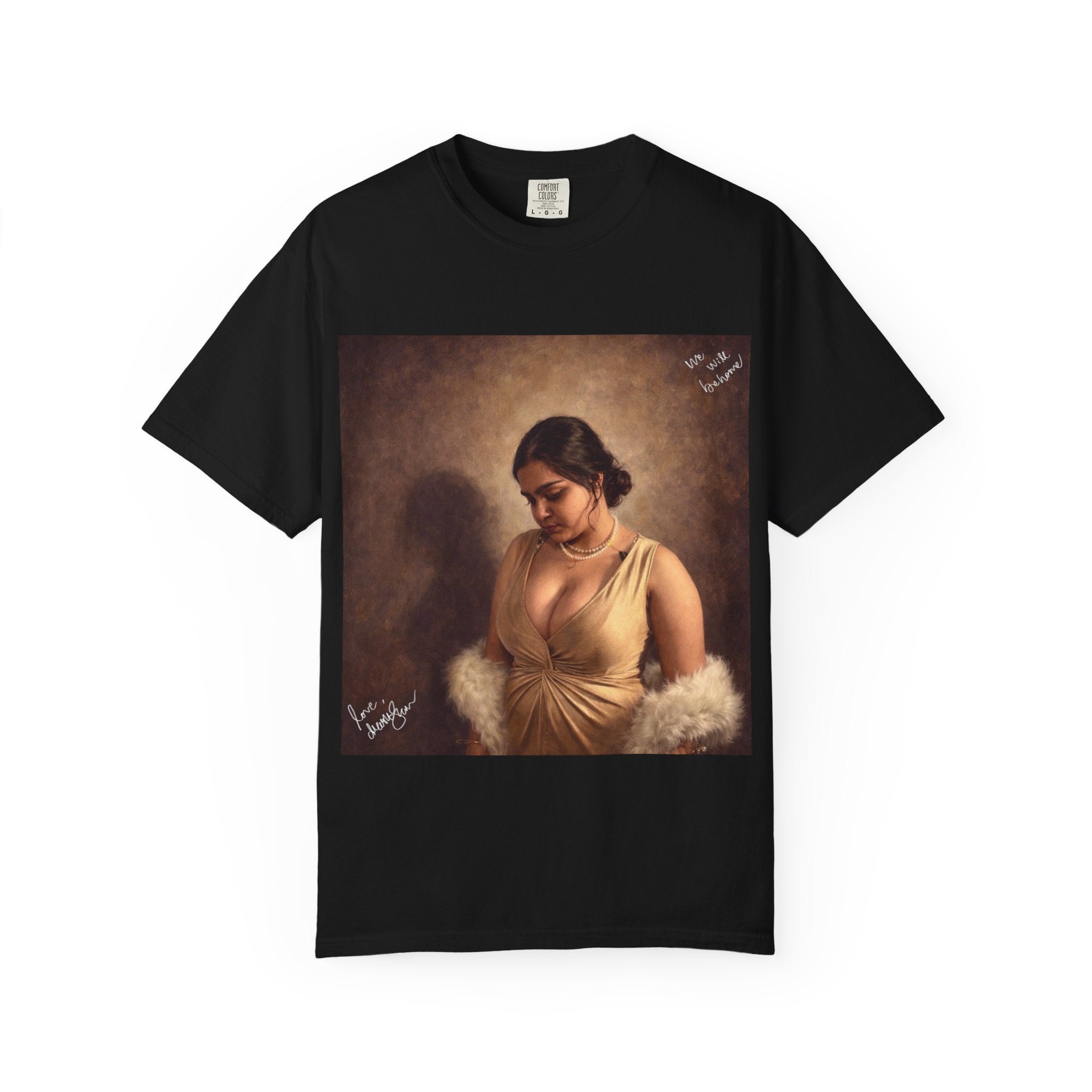 T-Shirt — Vintage Glam Portrait Tee with Signature "Love, Drashti"