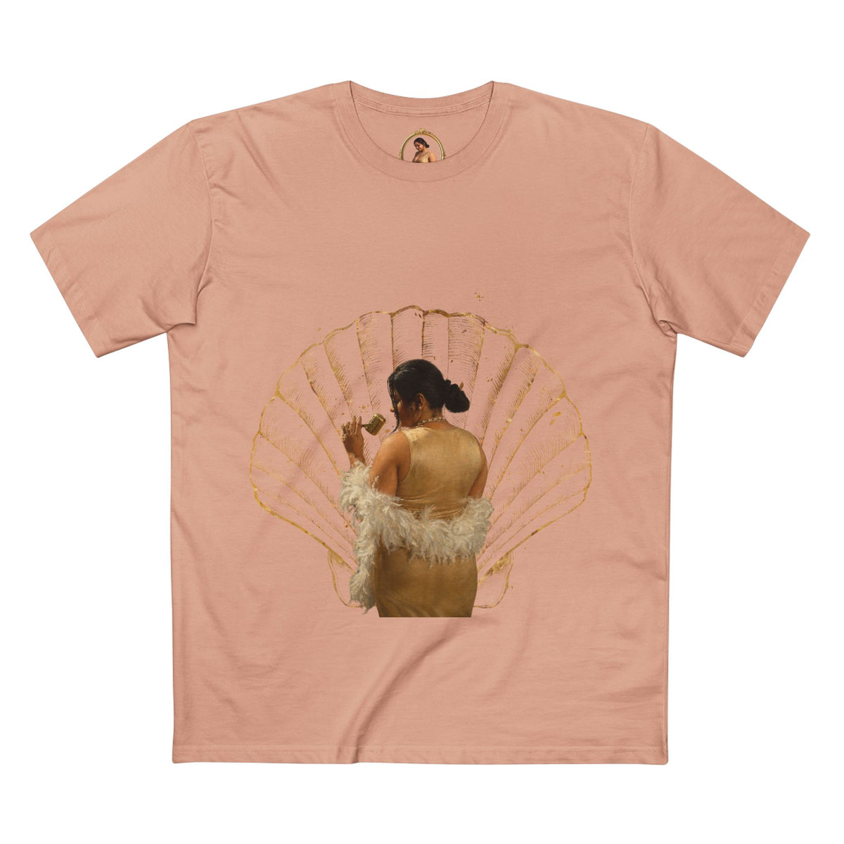 Drashti Vintage Vanity Tee — Antique Mirror & Shell Art Graphic T-Shirt