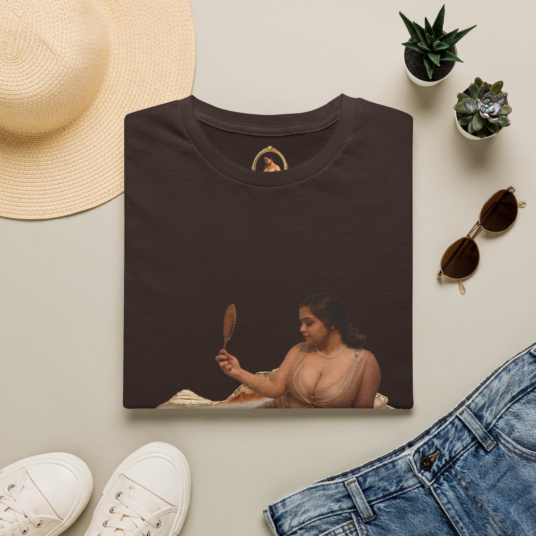 T-Shirt — Vintage Reclining Woman with Hand Mirror Art Tee
