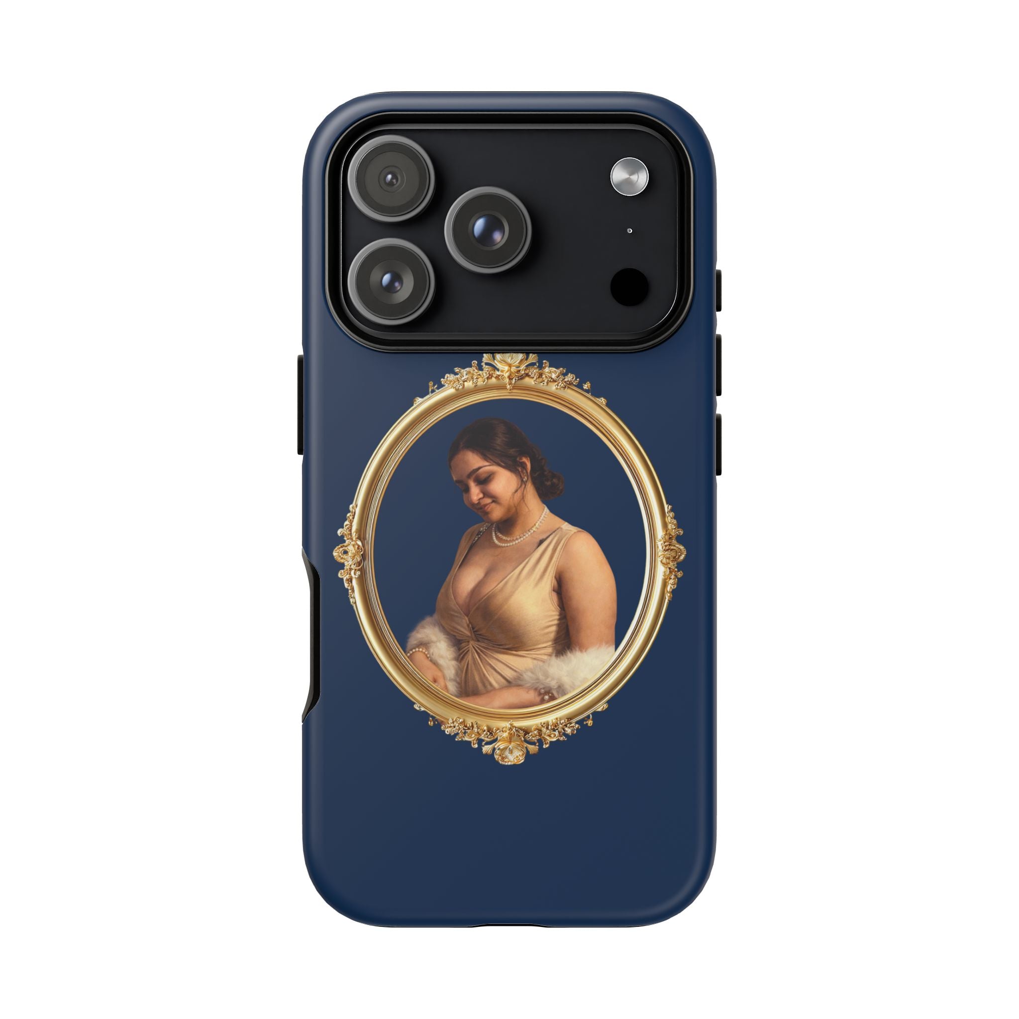 Vintage Portrait Phone Case — Elegant Gold Frame on Navy
