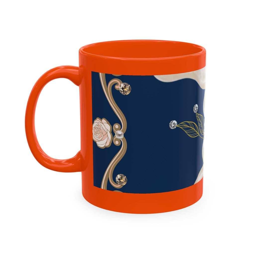 Pearl & Diamond Navy Ceramic Mug — Elegant Vintage Jewelry Design
