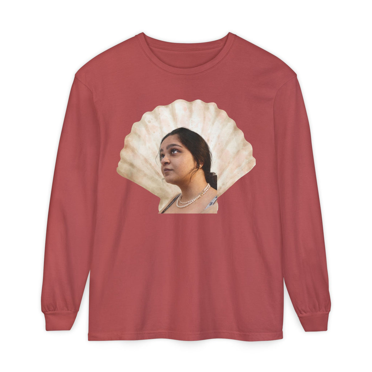 Drashti Shell Portrait Long Sleeve Tee — “We Will Be Home” Back Script