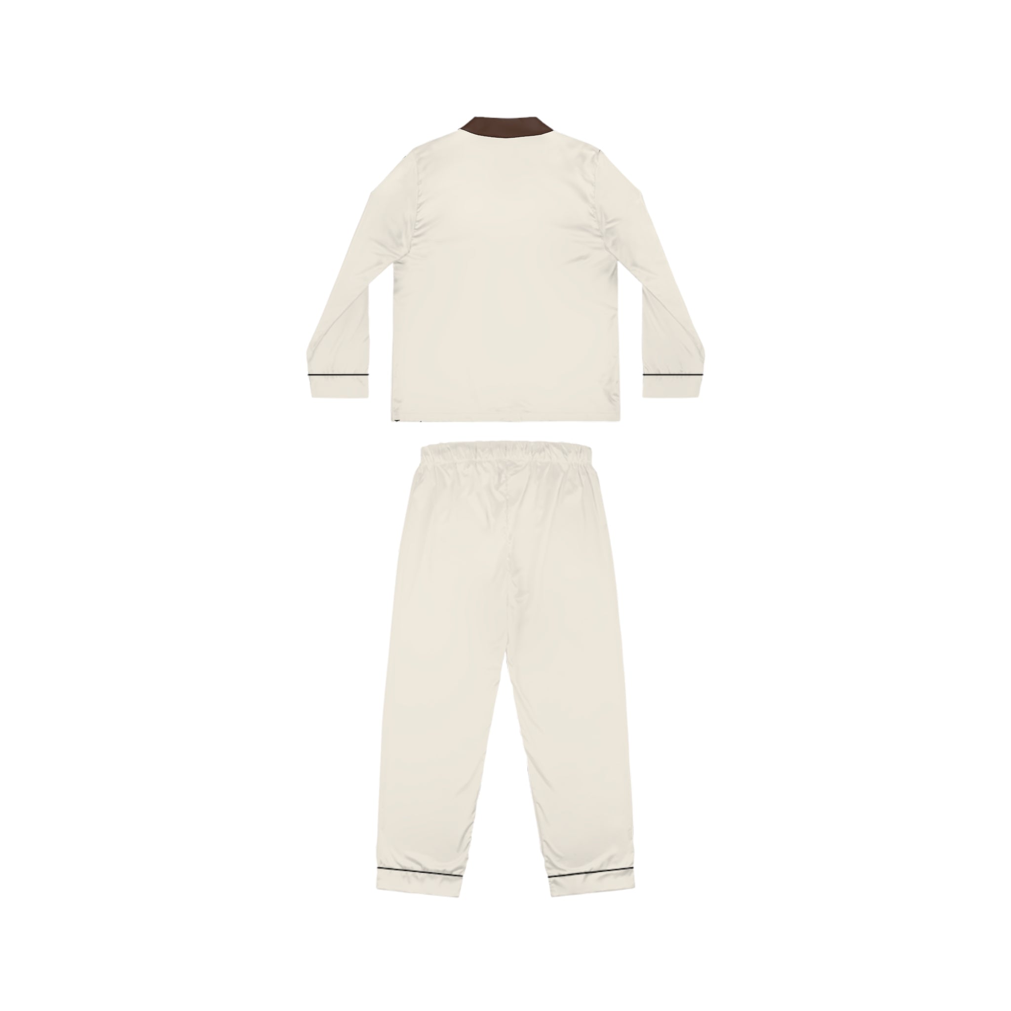 Ivory Satin Pajama Set with Chocolate Trim — Women's Luxury Sleepwear