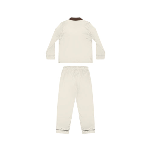 WWBH Ivory Satin Pajama Set with Chocolate Trim — Women's Luxury Sleepwear