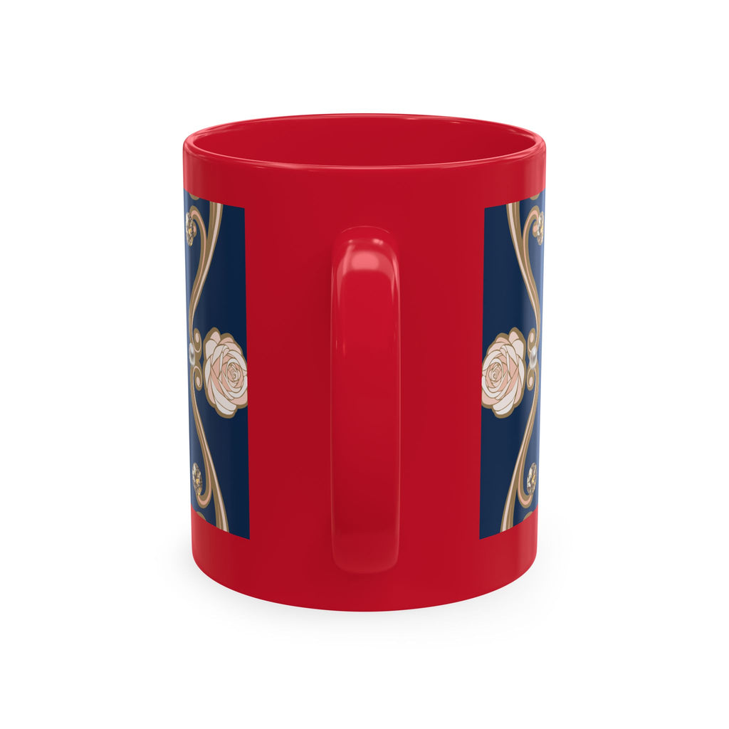 Pearl & Diamond Navy Ceramic Mug — Elegant Vintage Jewelry Design