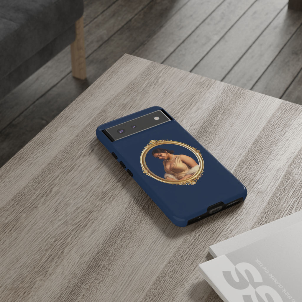 Vintage Portrait Phone Case — Elegant Gold Frame on Navy