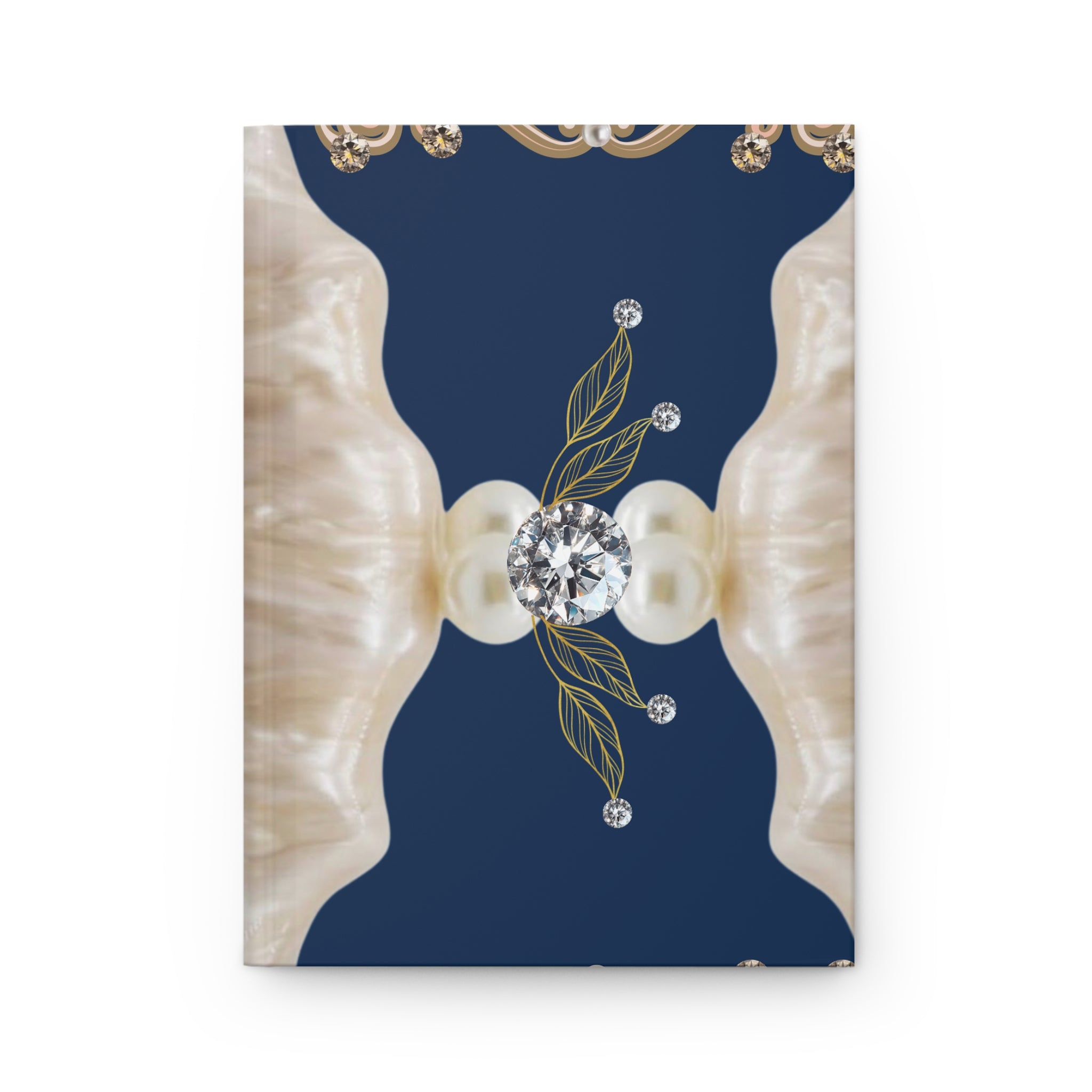 Pearl & Jewel Hardcover Journal — Elegant Navy Floral Notebook