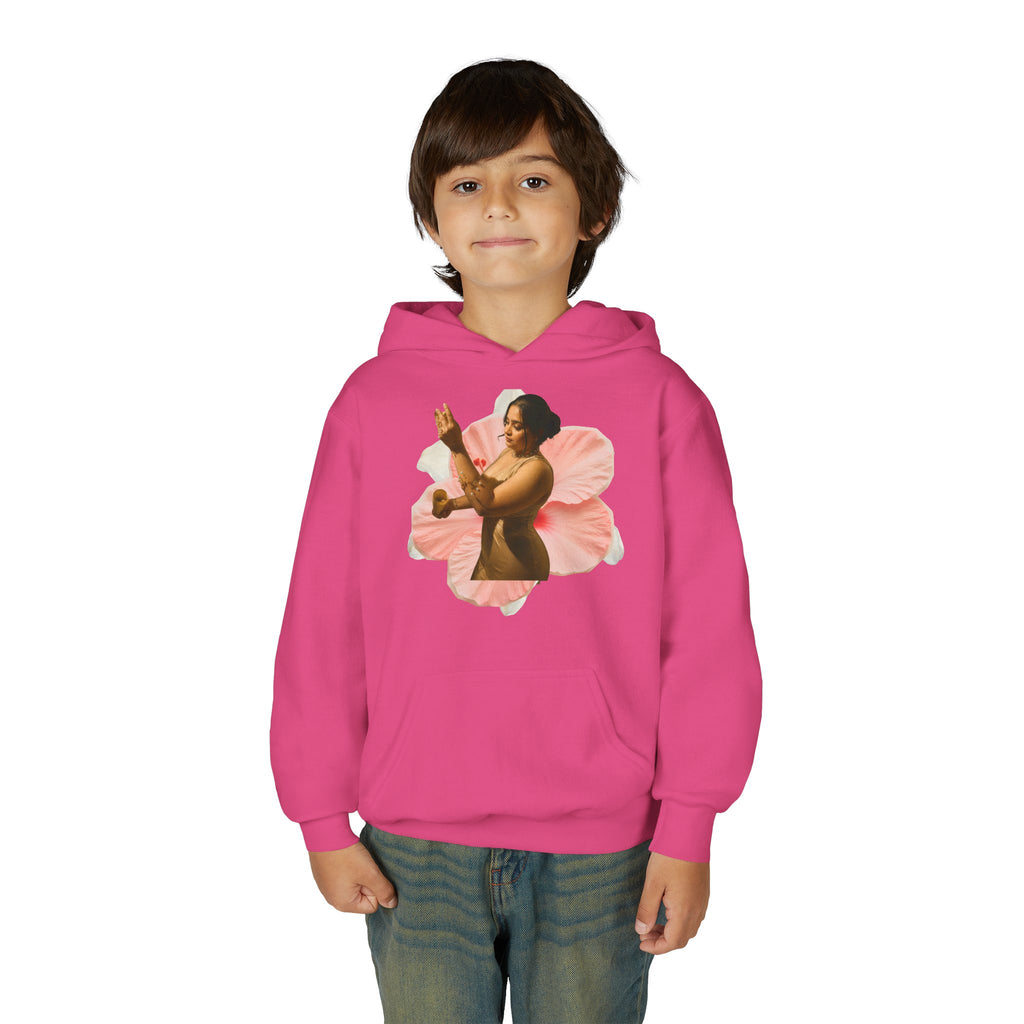 Youth Hoodie — Vintage Dancer Floral Graphic with “We Will Be Home” Back Script