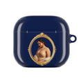 Classic Portrait Navy AirPods Case — Vintage Gold Frame Design