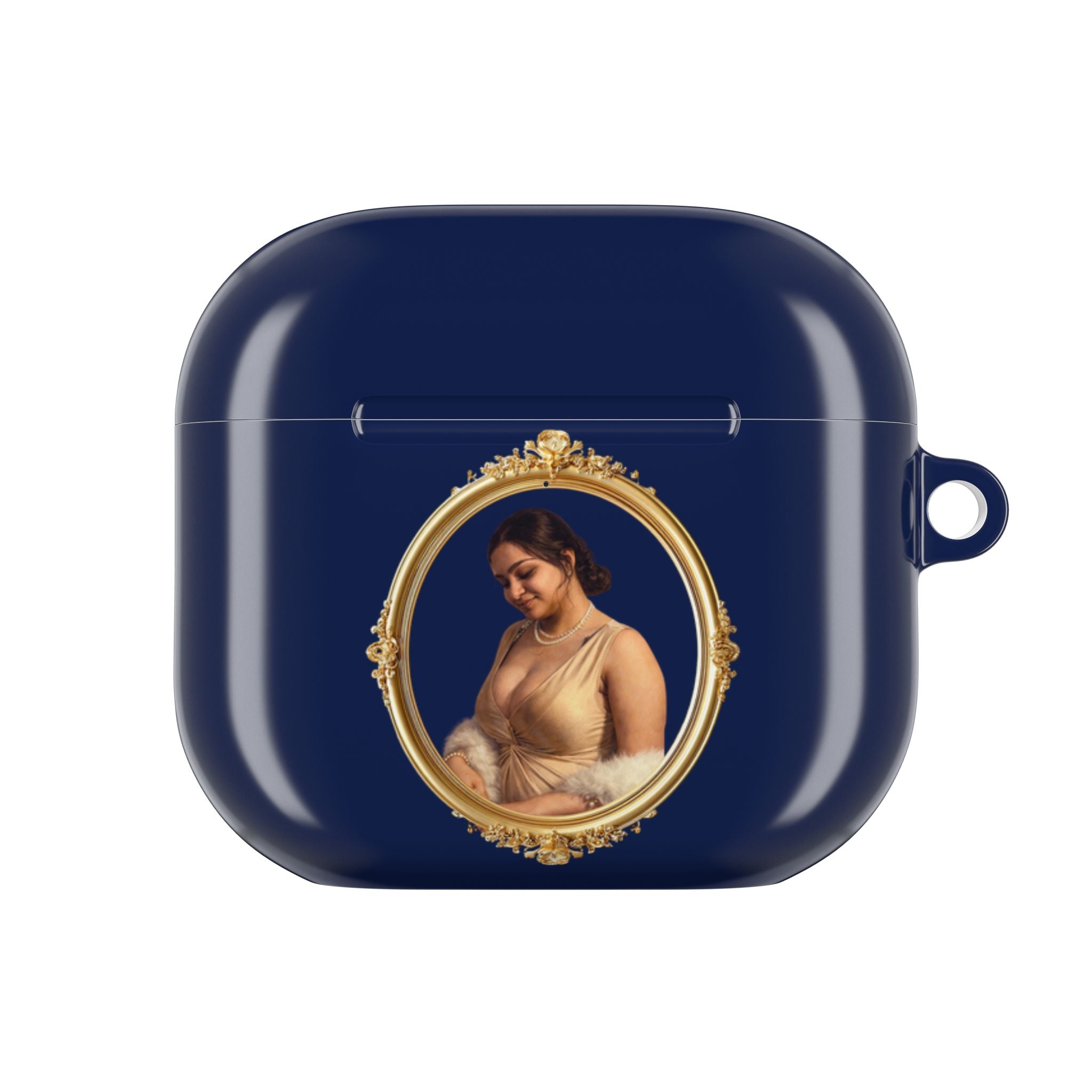 Classic Portrait Navy AirPods Case — Vintage Gold Frame Design