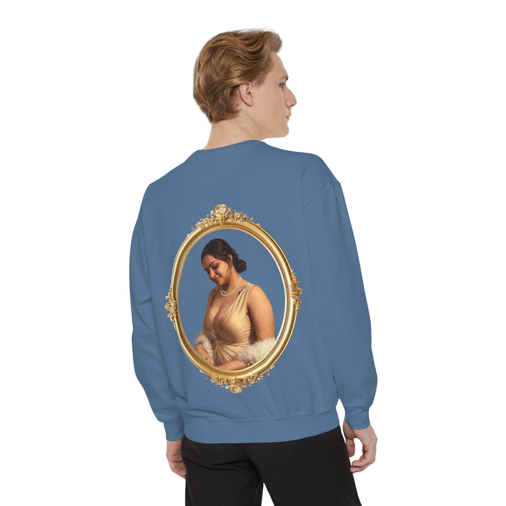 Floral Portrait Sweatshirt — Vintage Gold Frame Art Crewneck