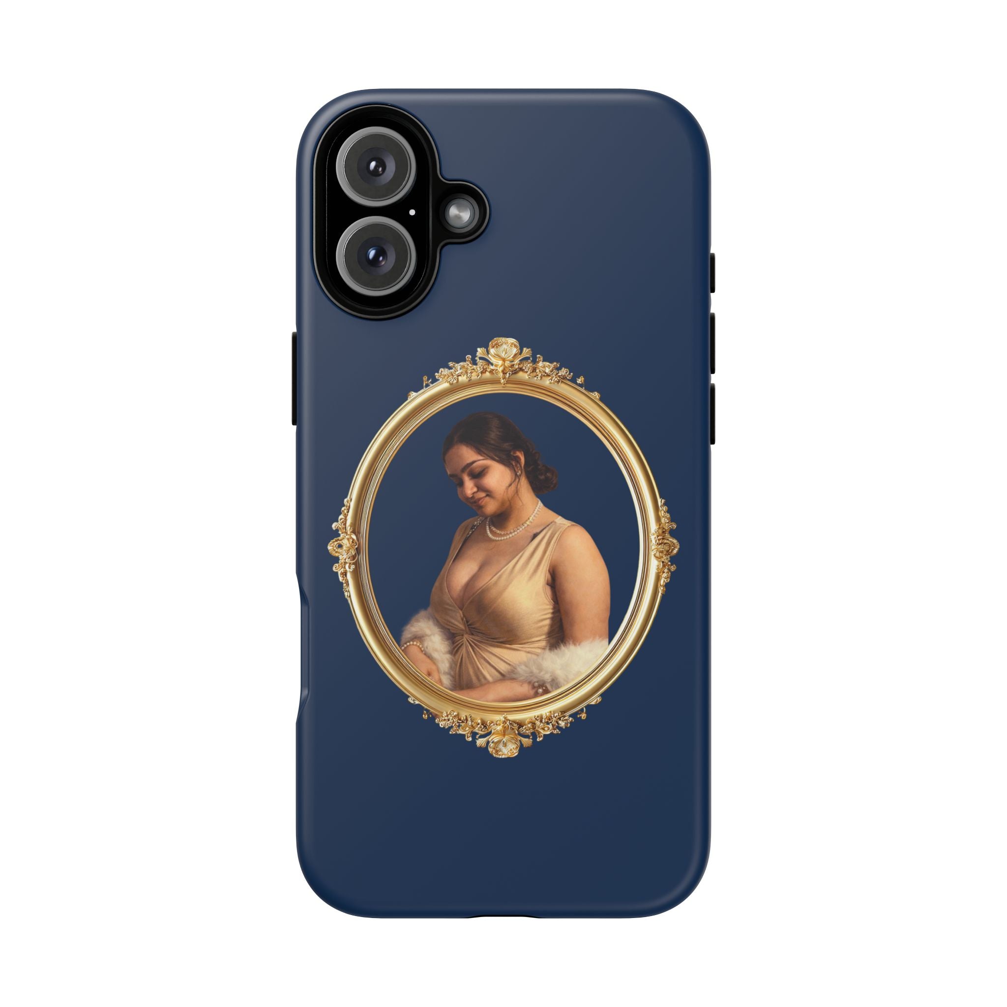 Vintage Portrait Phone Case — Elegant Gold Frame on Navy