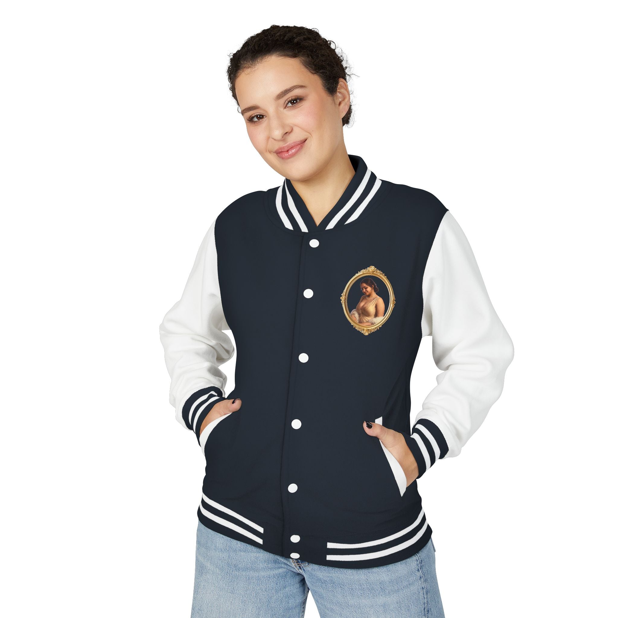 Vintage Portrait Letterman Jacket — Framed Classical Art Varsity Jacket