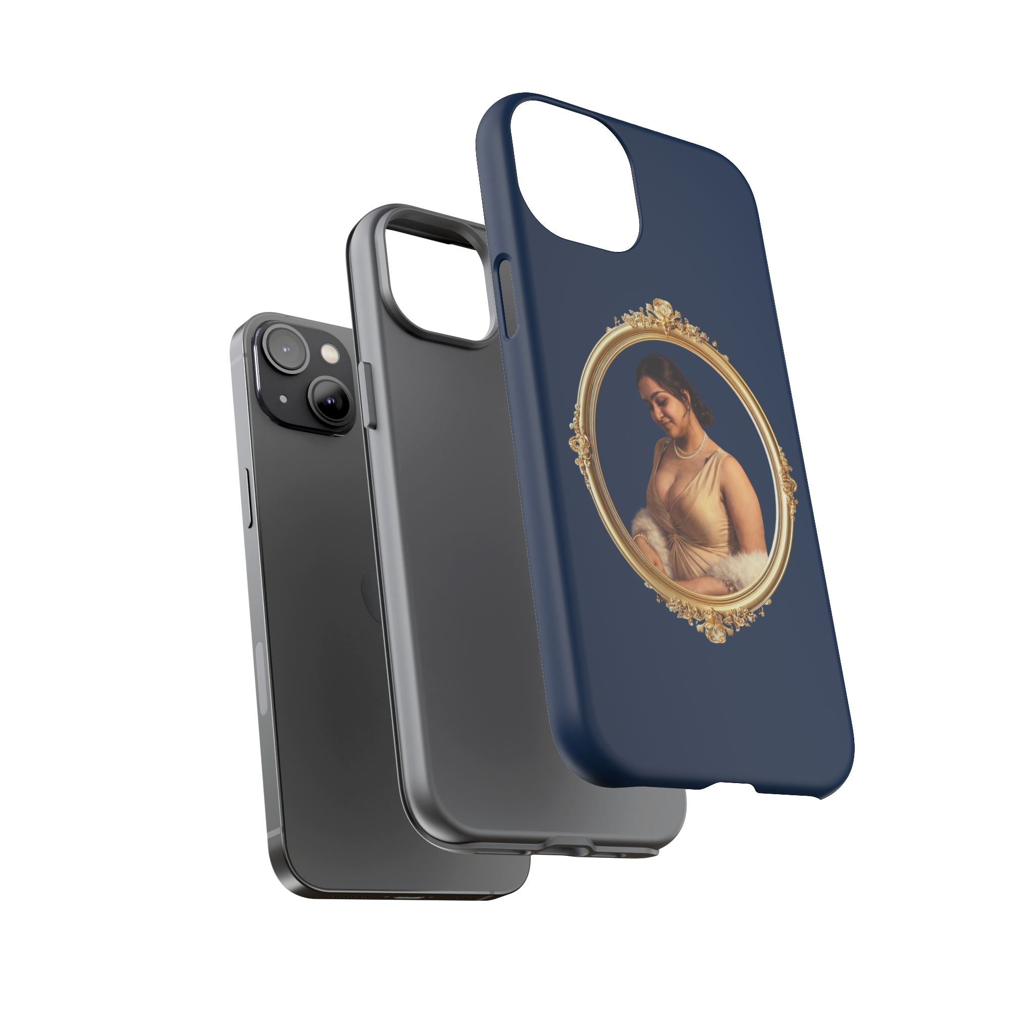 Vintage Portrait Phone Case — Elegant Gold Frame on Navy