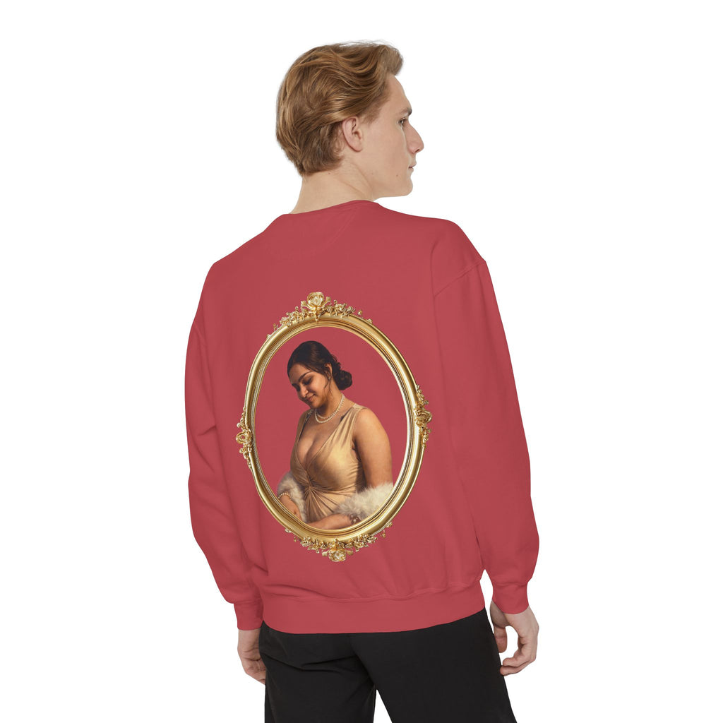 Floral Portrait Sweatshirt — Vintage Gold Frame Art Crewneck