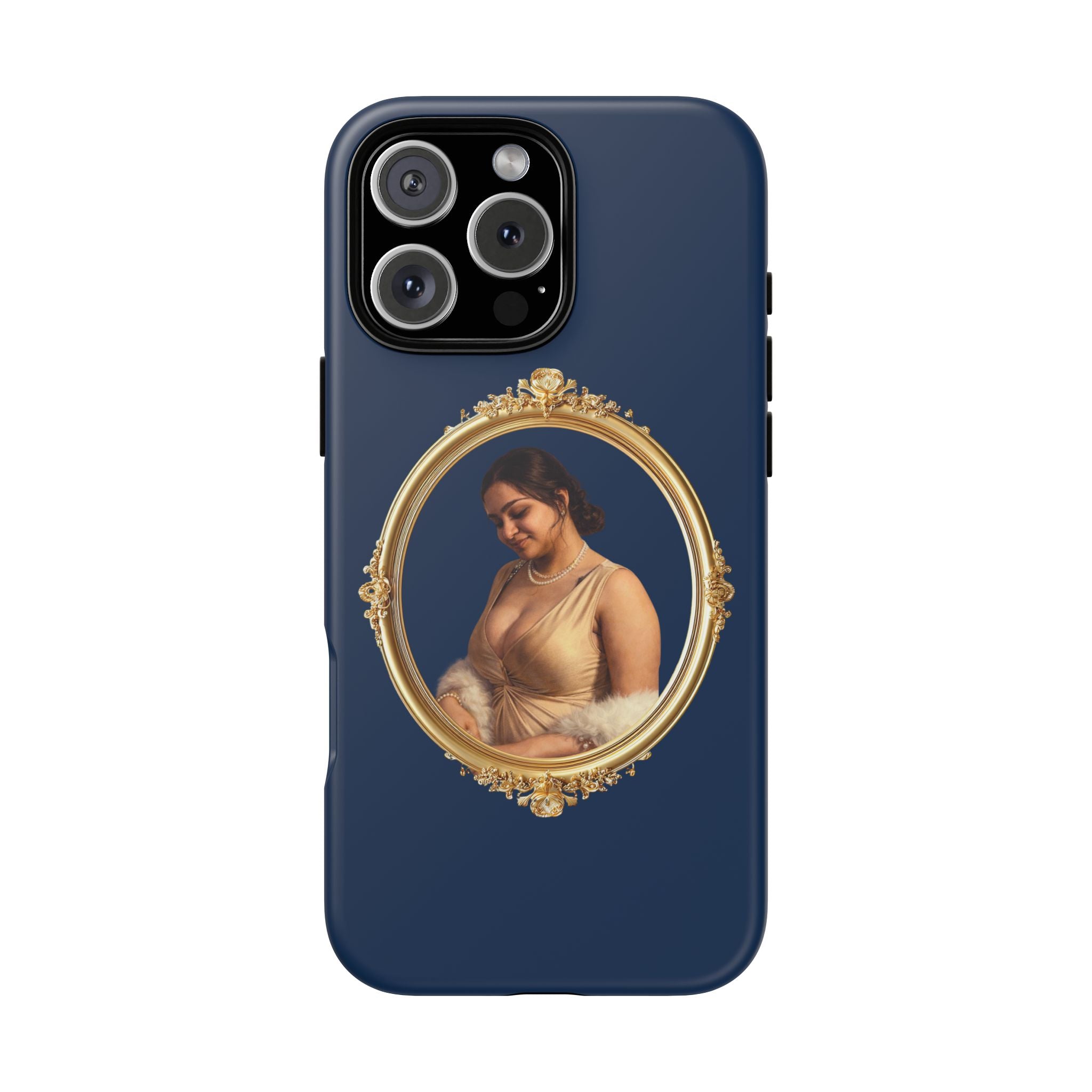 Vintage Portrait Phone Case — Elegant Gold Frame on Navy