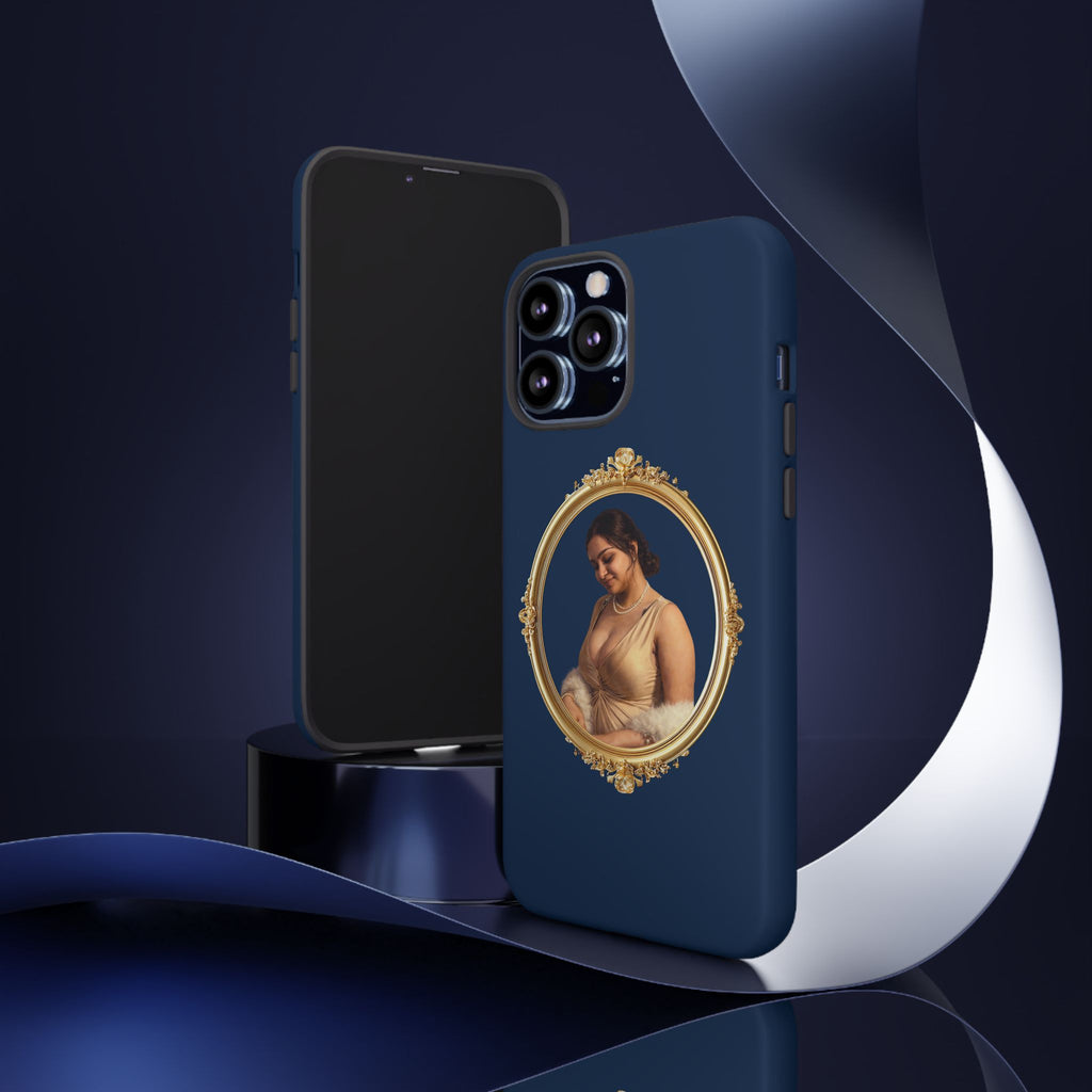 Vintage Portrait Phone Case — Elegant Gold Frame on Navy