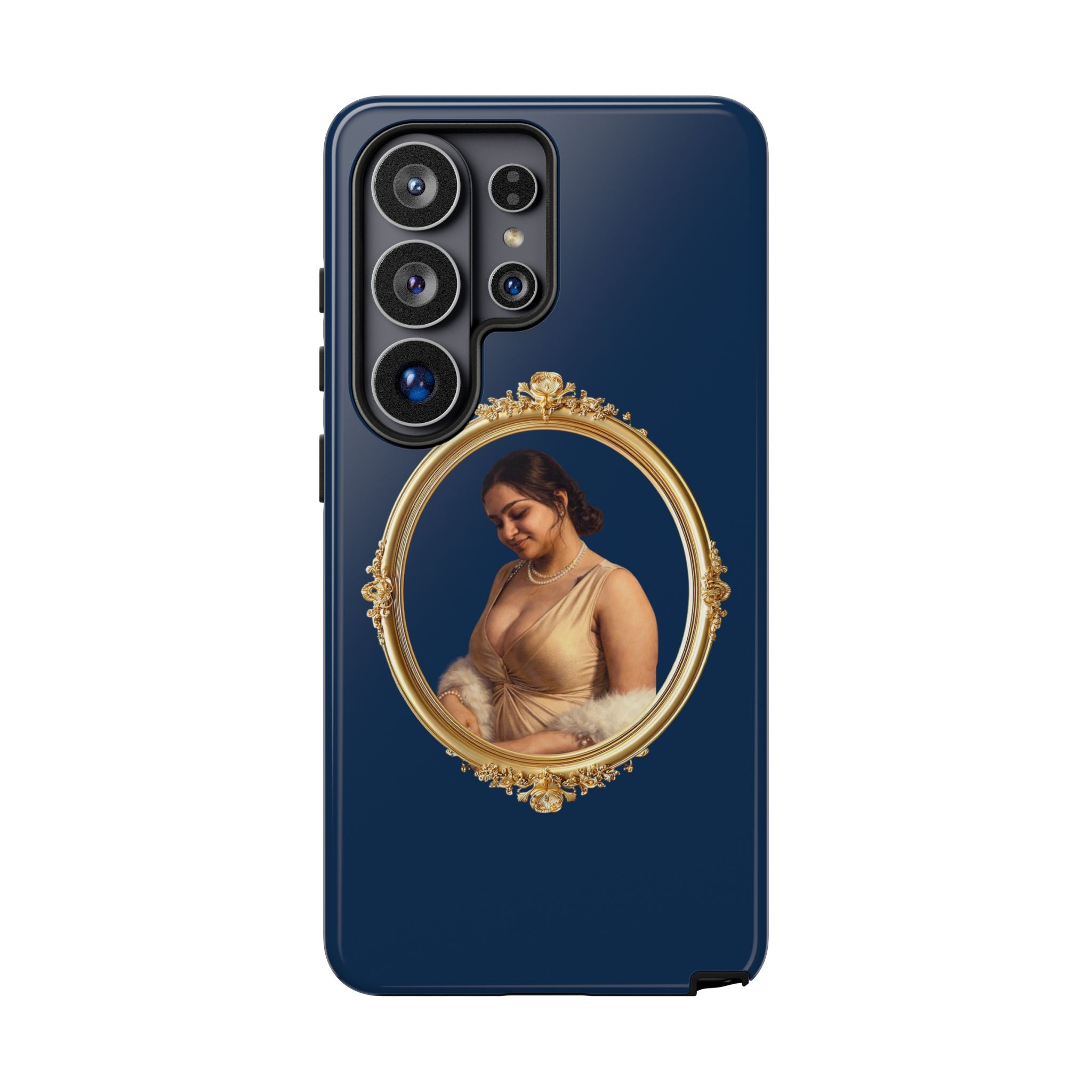 Vintage Portrait Phone Case — Elegant Gold Frame on Navy