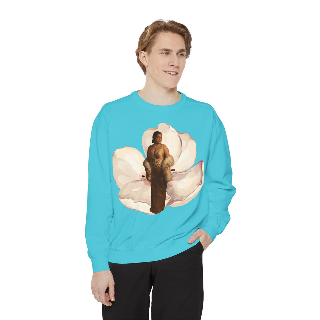 Floral Portrait Sweatshirt — Vintage Gold Frame Art Crewneck