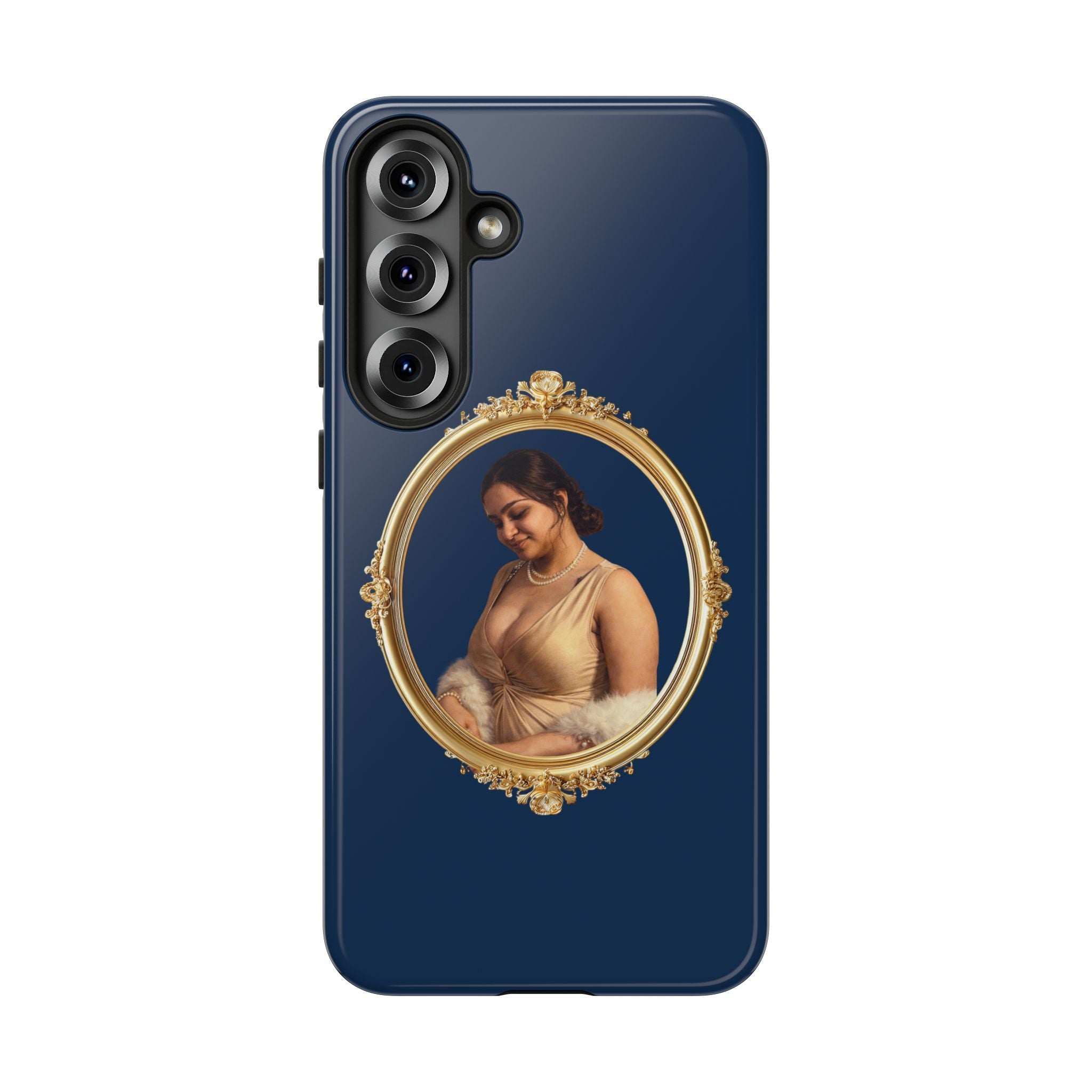 Vintage Portrait Phone Case — Elegant Gold Frame on Navy