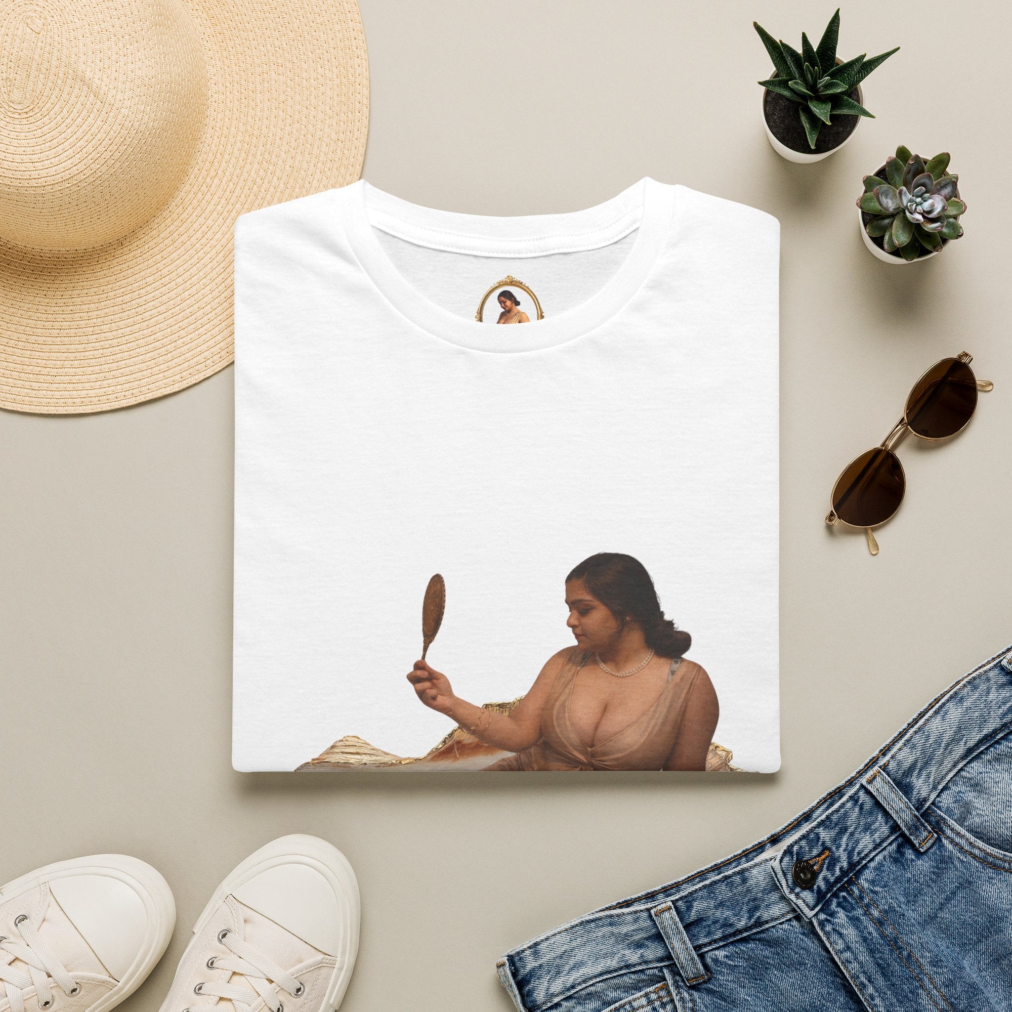 T-Shirt — Vintage Reclining Woman with Hand Mirror Art Tee