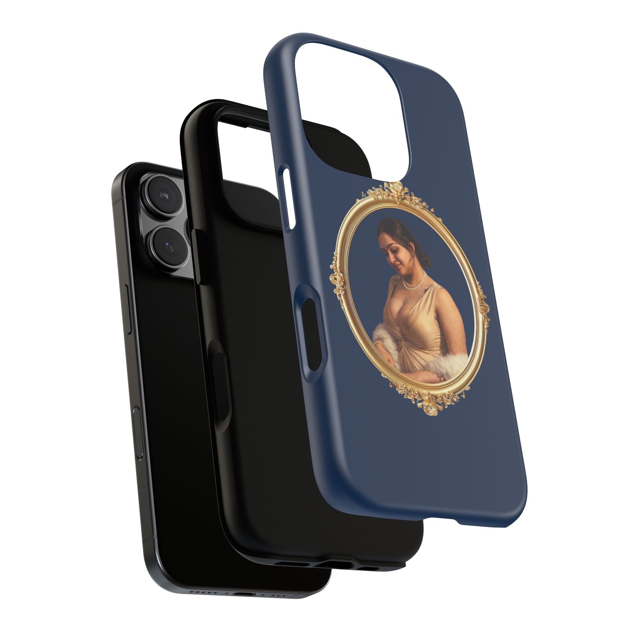 Vintage Portrait Phone Case — Elegant Gold Frame on Navy