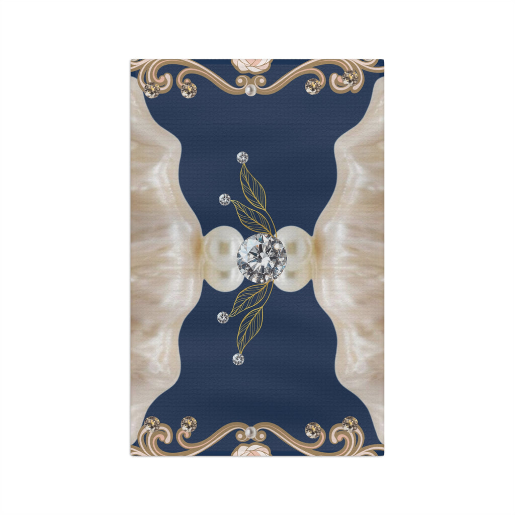 Pearl & Diamond Vintage Tea Towel — Elegant Navy Microfiber Kitchen Towel
