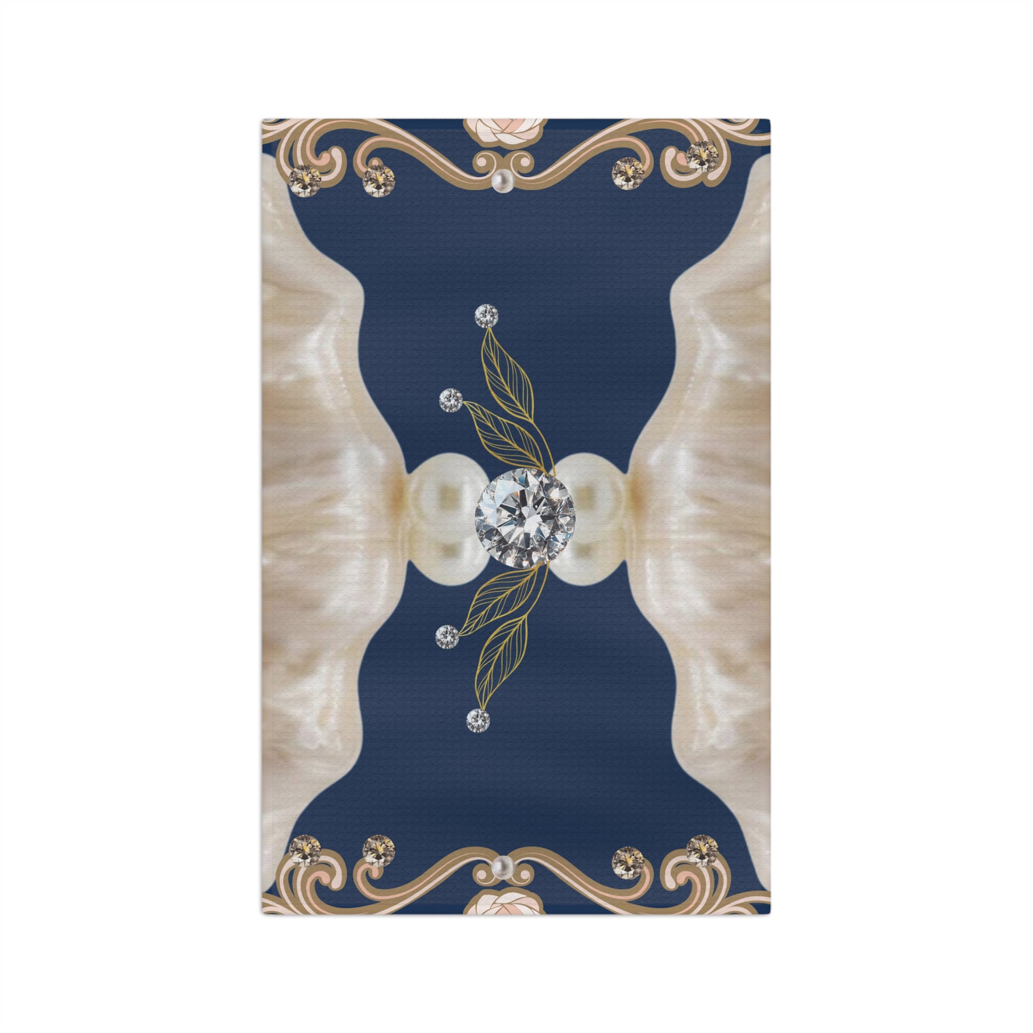 Pearl & Diamond Vintage Tea Towel — Elegant Navy Microfiber Kitchen Towel