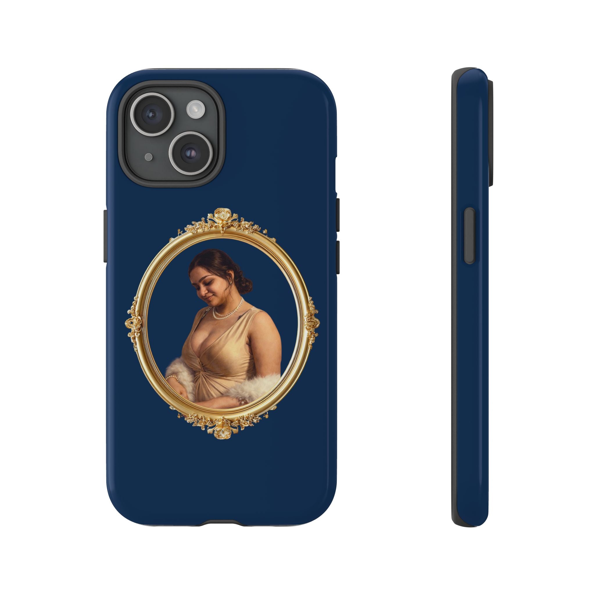 Vintage Portrait Phone Case — Elegant Gold Frame on Navy