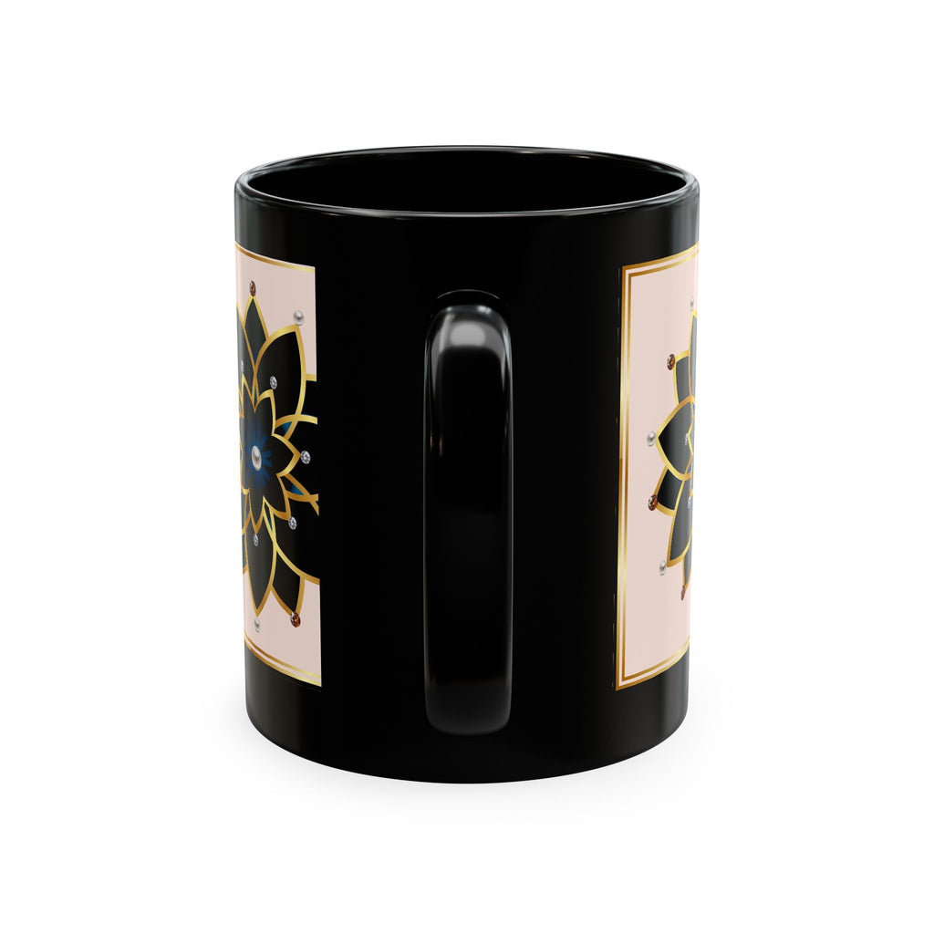Ceramic Mug — Elegant Black & Gold Floral Mandala Design